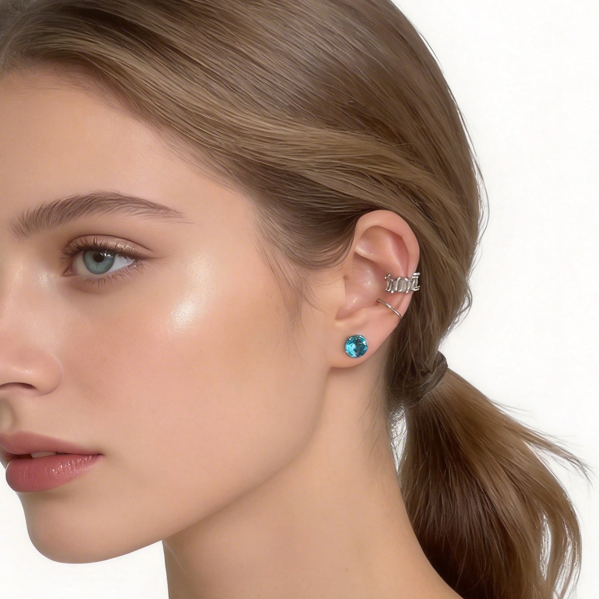 Teal Blue Crystal Clip-On Stud Earrings for non-pierced ears by SOMIY