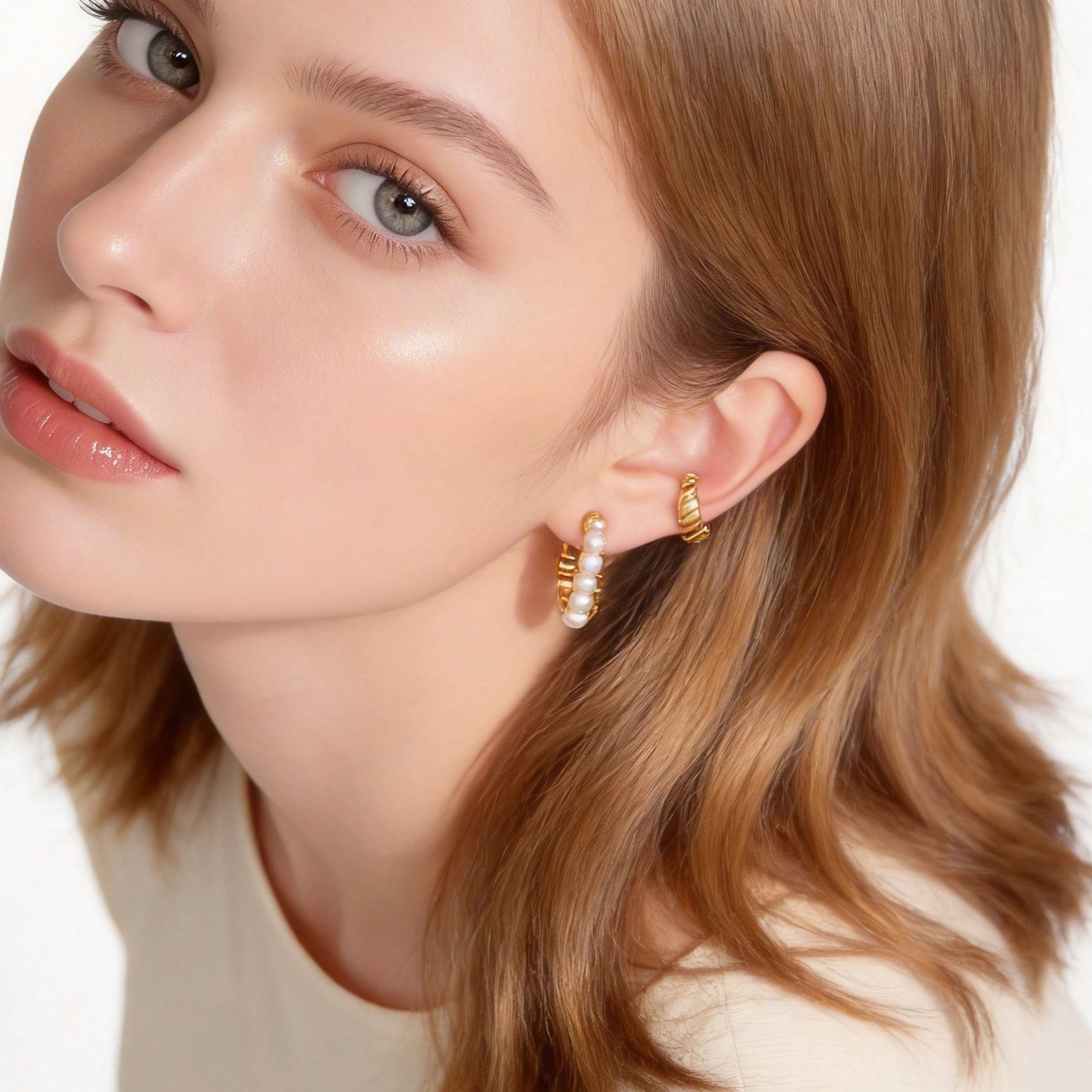 Lustrous Pearl Polished Hoop Clip-On Earrings image 3 by SOMIY