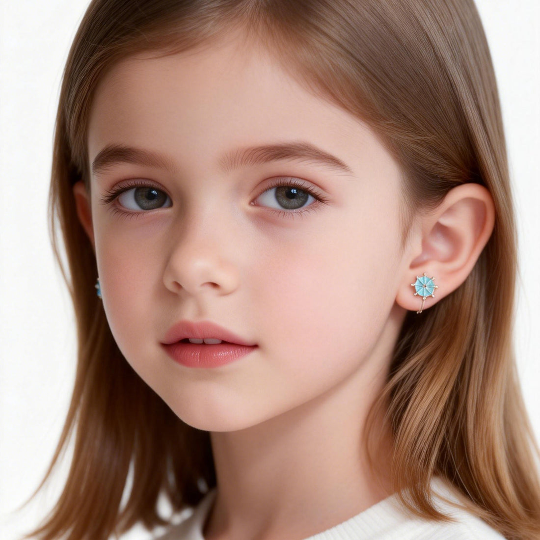 Cute Blue Ship's Wheel Clip-On Earrings for Girls by SOMIY