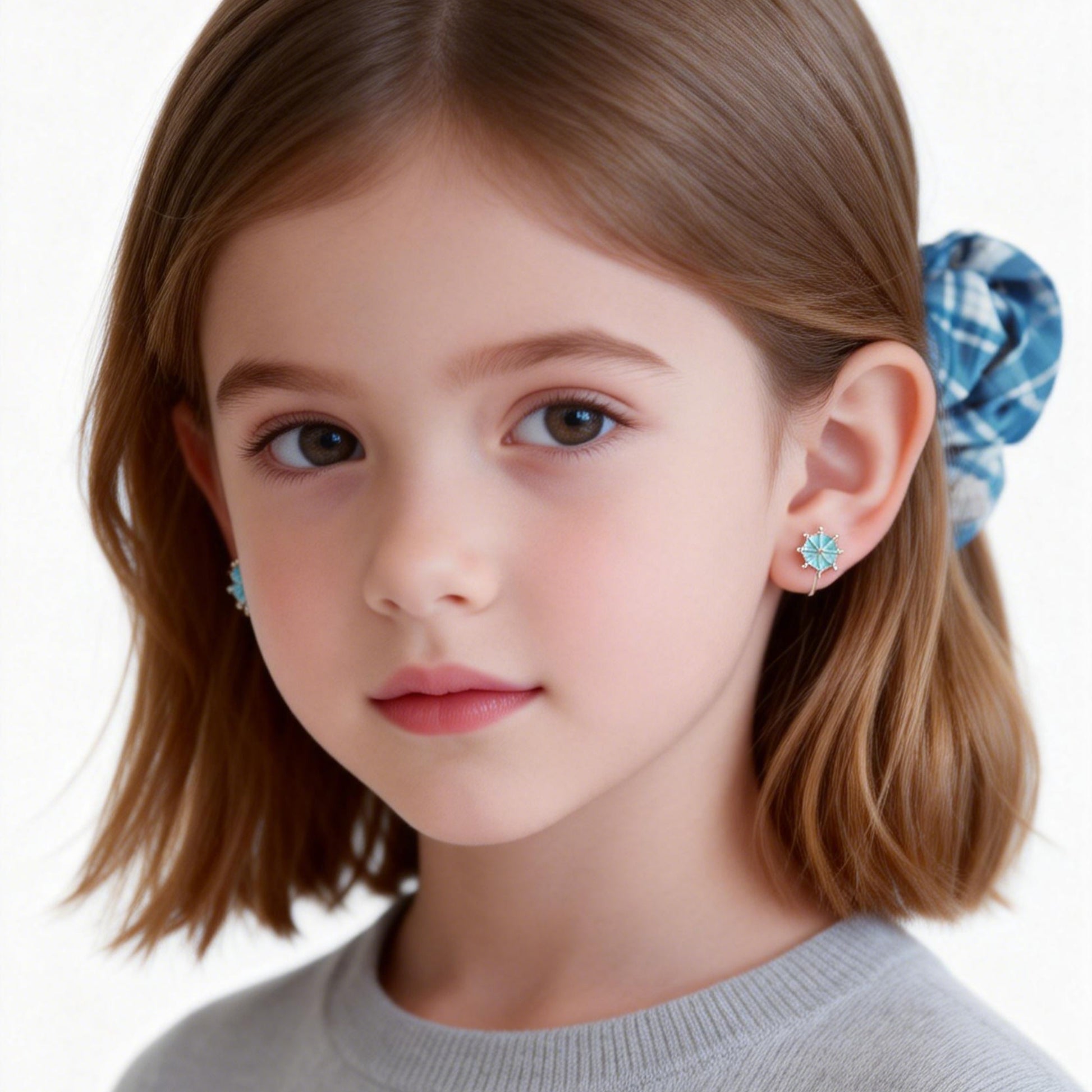 Cute Blue Ship's Wheel Clip-On Earrings for Girls by SOMIY