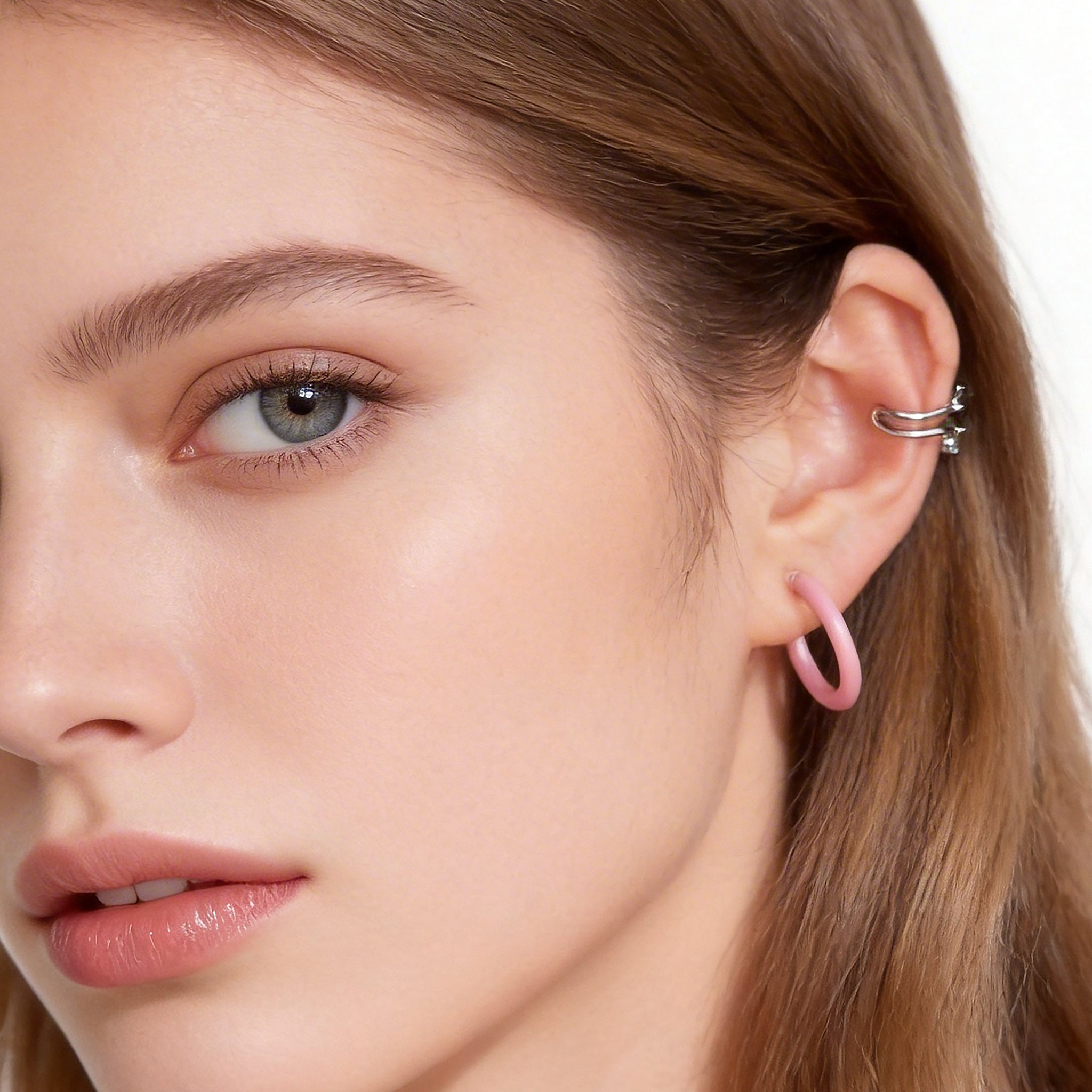 ダスティピンク キャンディチューブ クリップオン フープイヤリング