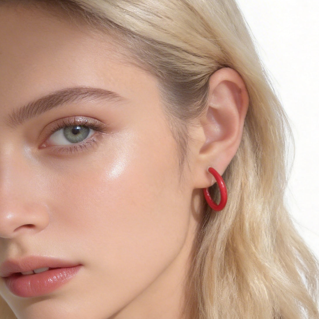 SOMIY red candy tube clip-on hoop earrings with invisible resin clips