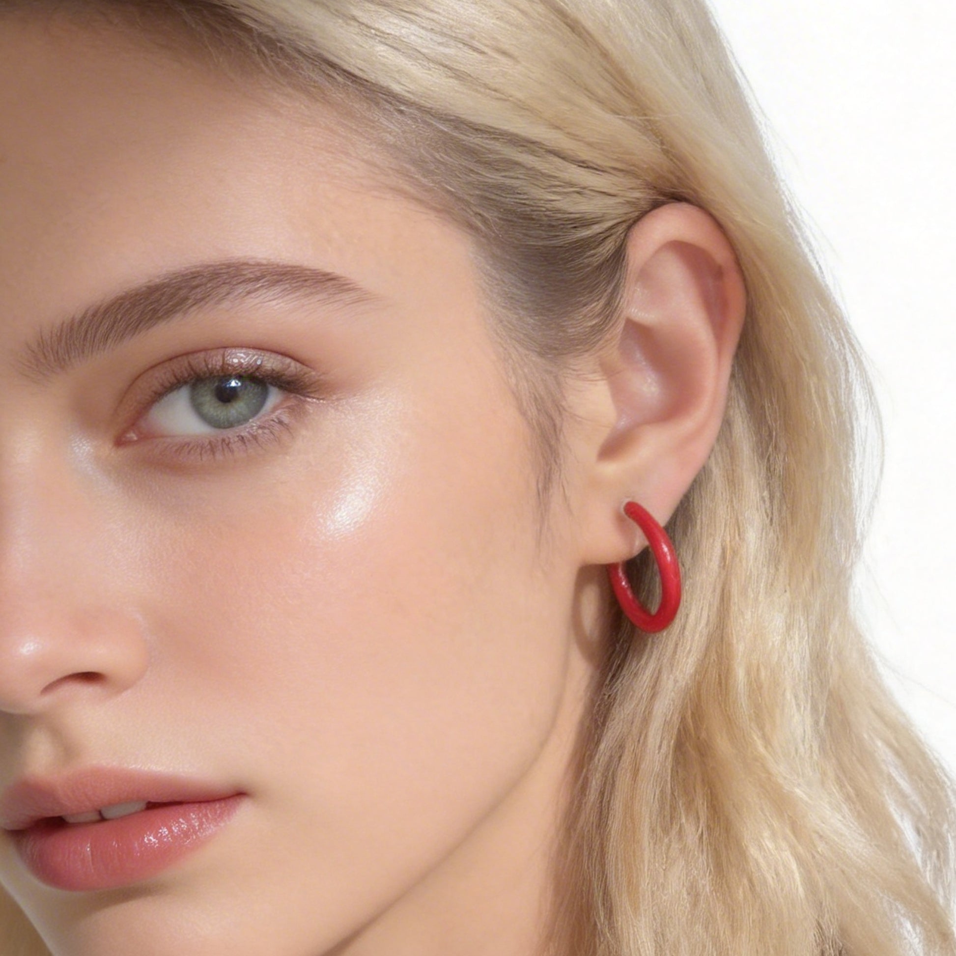 SOMIY red candy tube clip-on hoop earrings with invisible resin clips