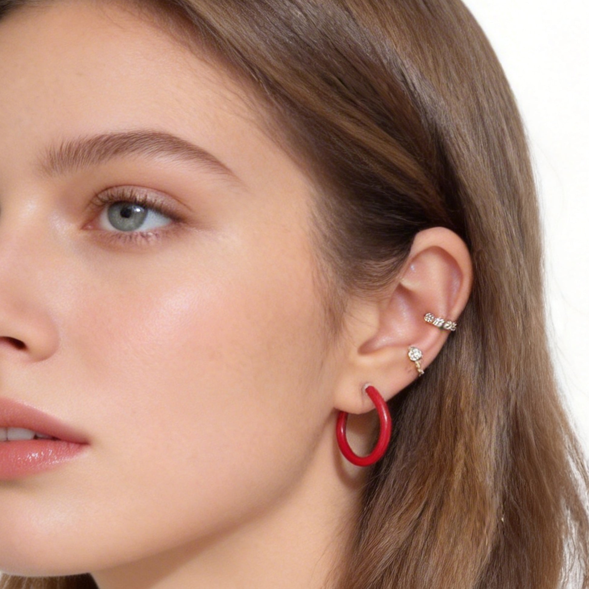SOMIY red candy tube clip-on hoop earrings with invisible resin clips