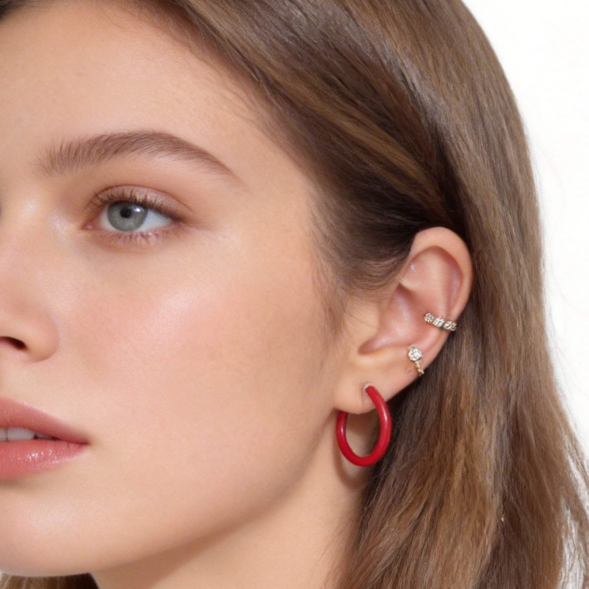 SOMIY red candy tube clip-on hoop earrings with invisible resin clips