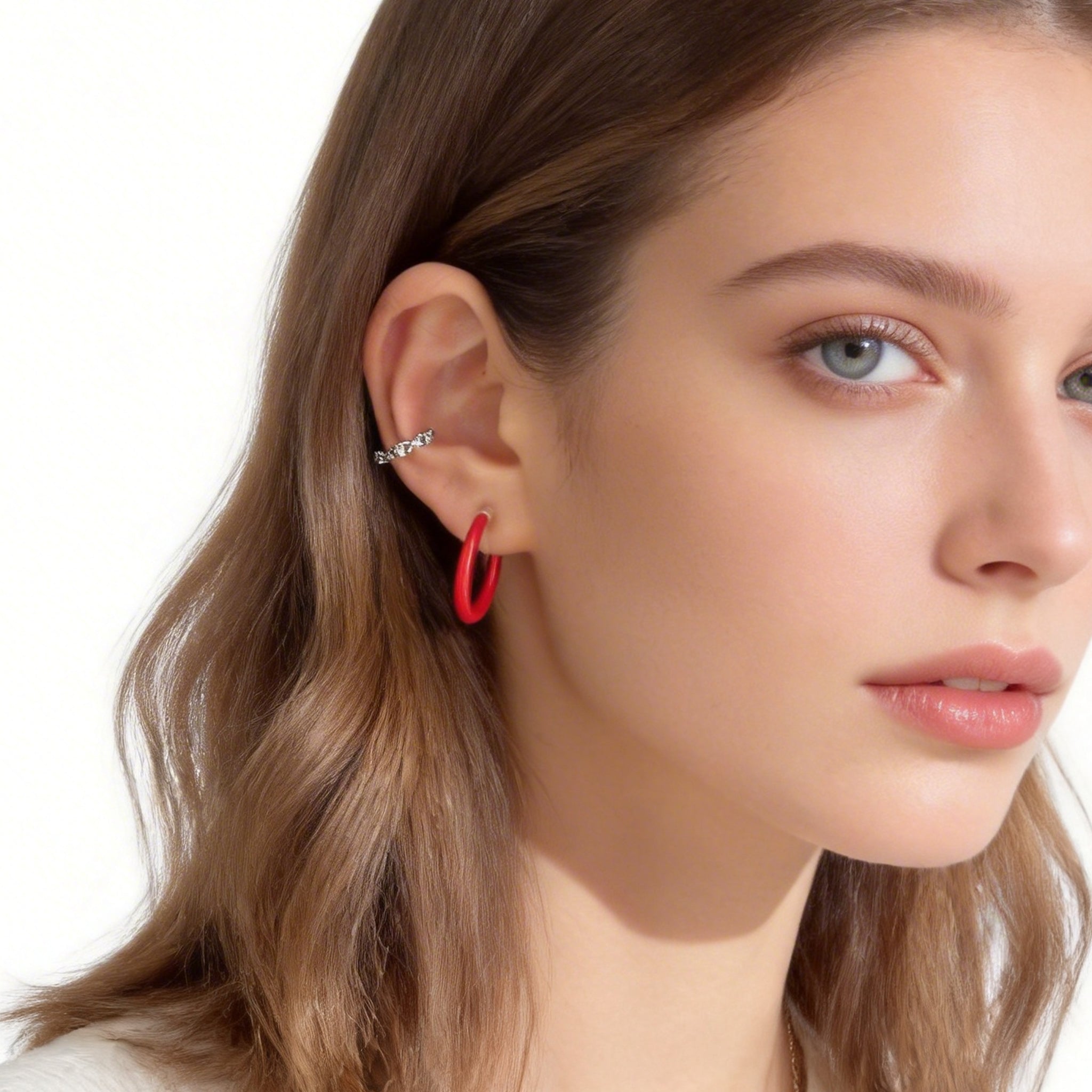 SOMIY red candy tube clip-on hoop earrings with invisible resin clips
