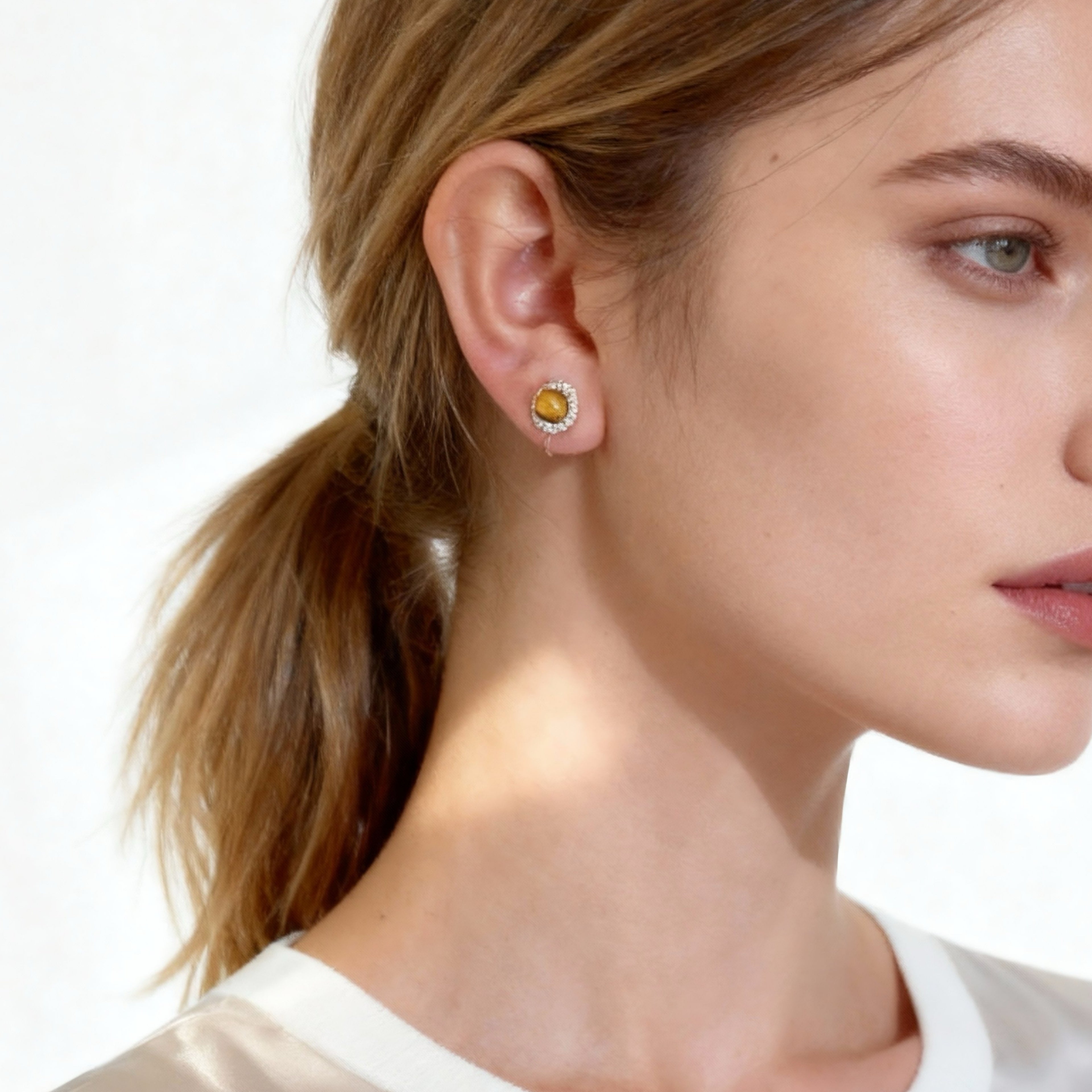 S925 Sterling Silver Cat's Eye Diamonds Clip-On Stud Earrings-Silver