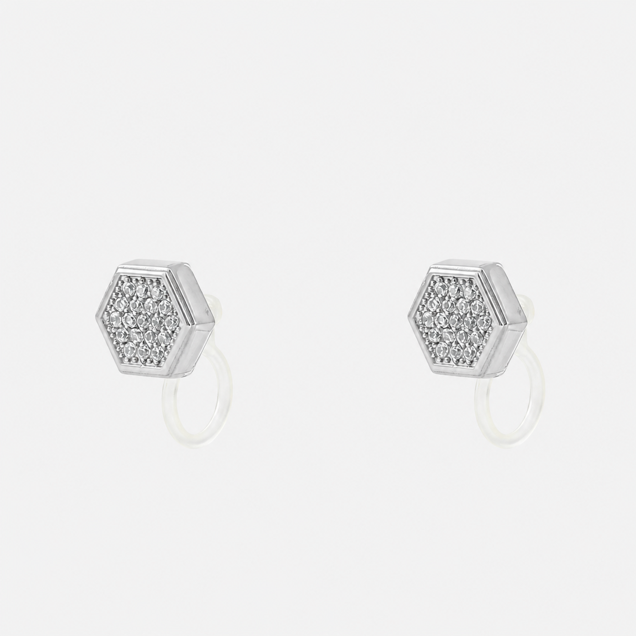 Hexagon Crystal Clip-On Stud Earrings