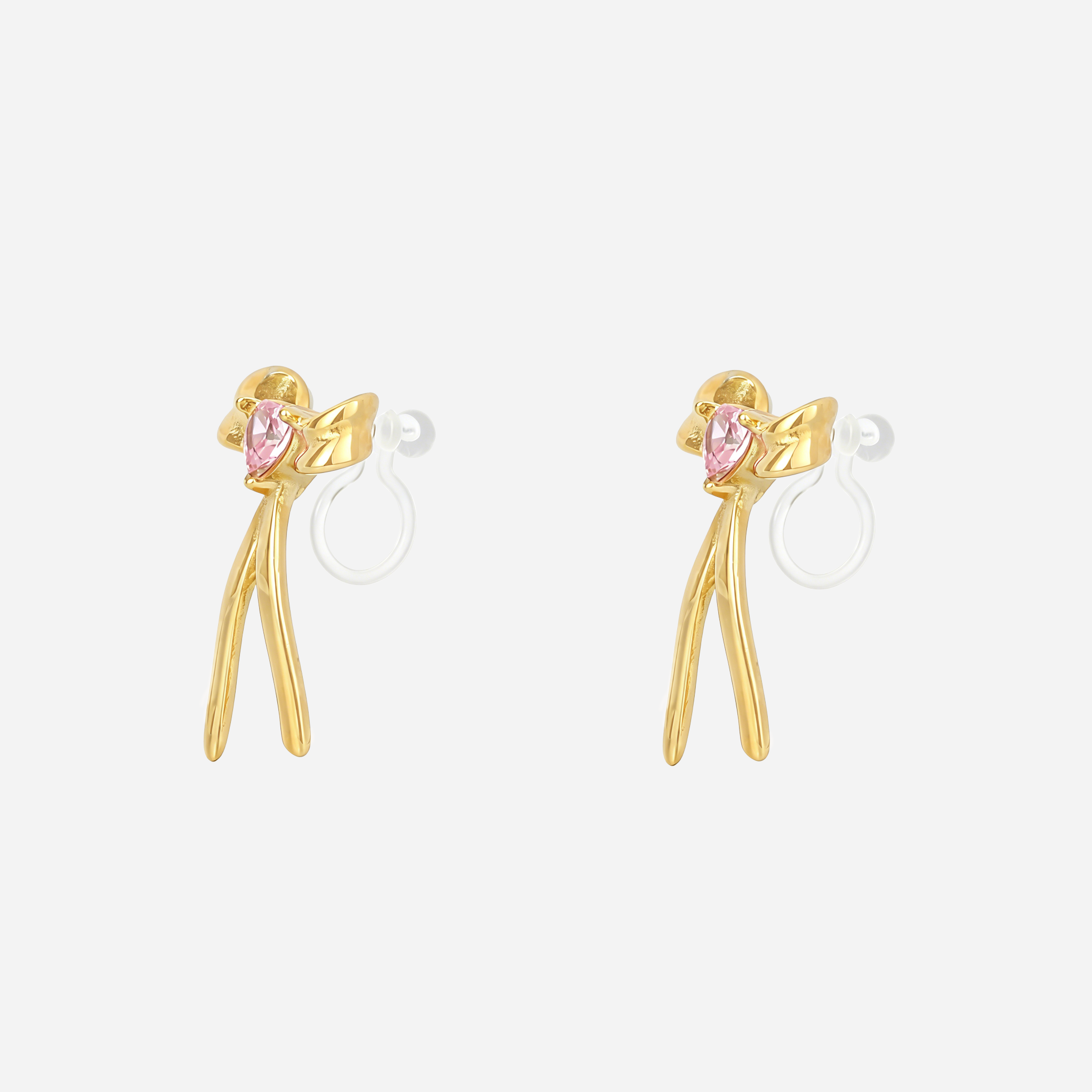 Pink Heart-Shaped Bow Clip-On Stud Earrings