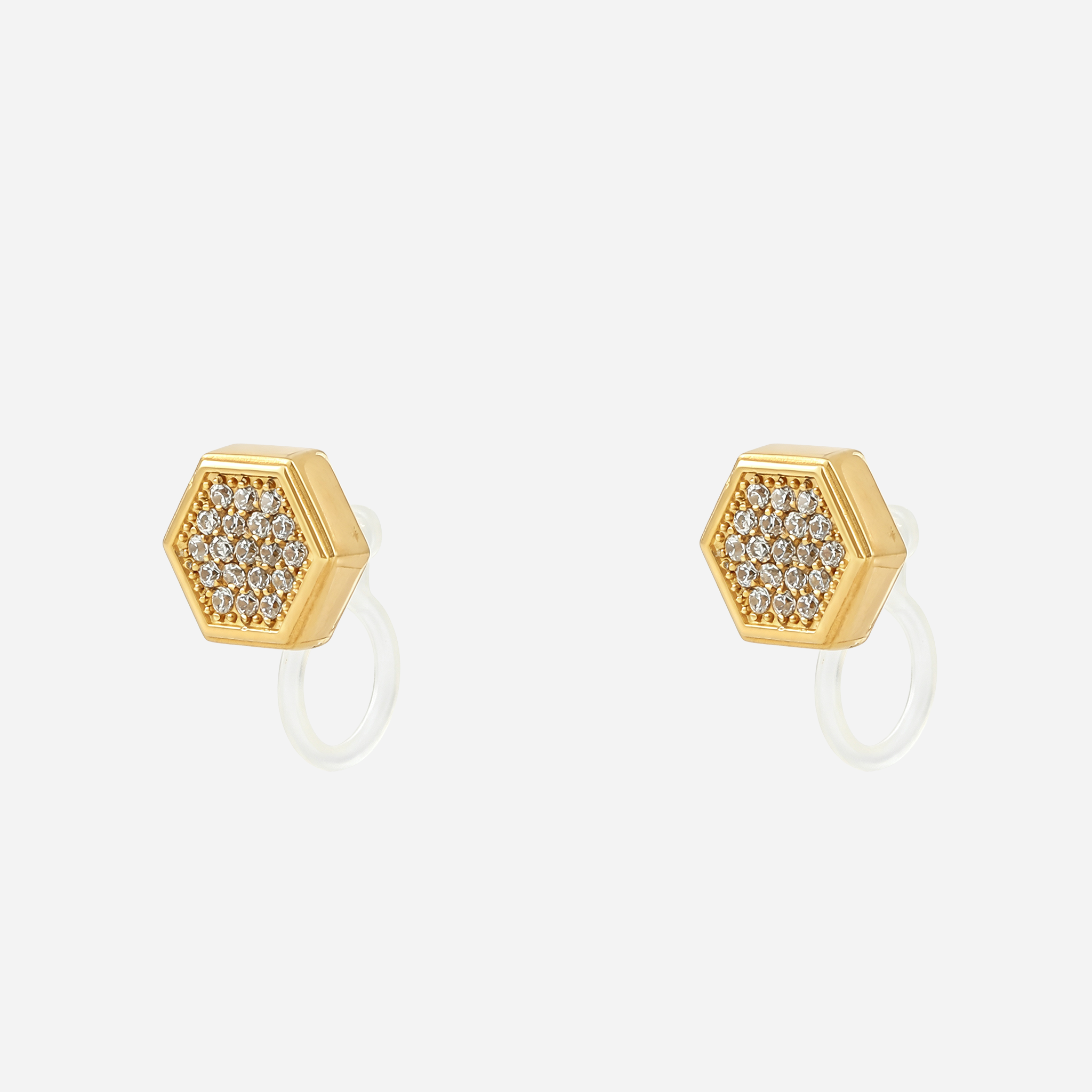 Hexagon Crystal Clip-On Stud Earrings