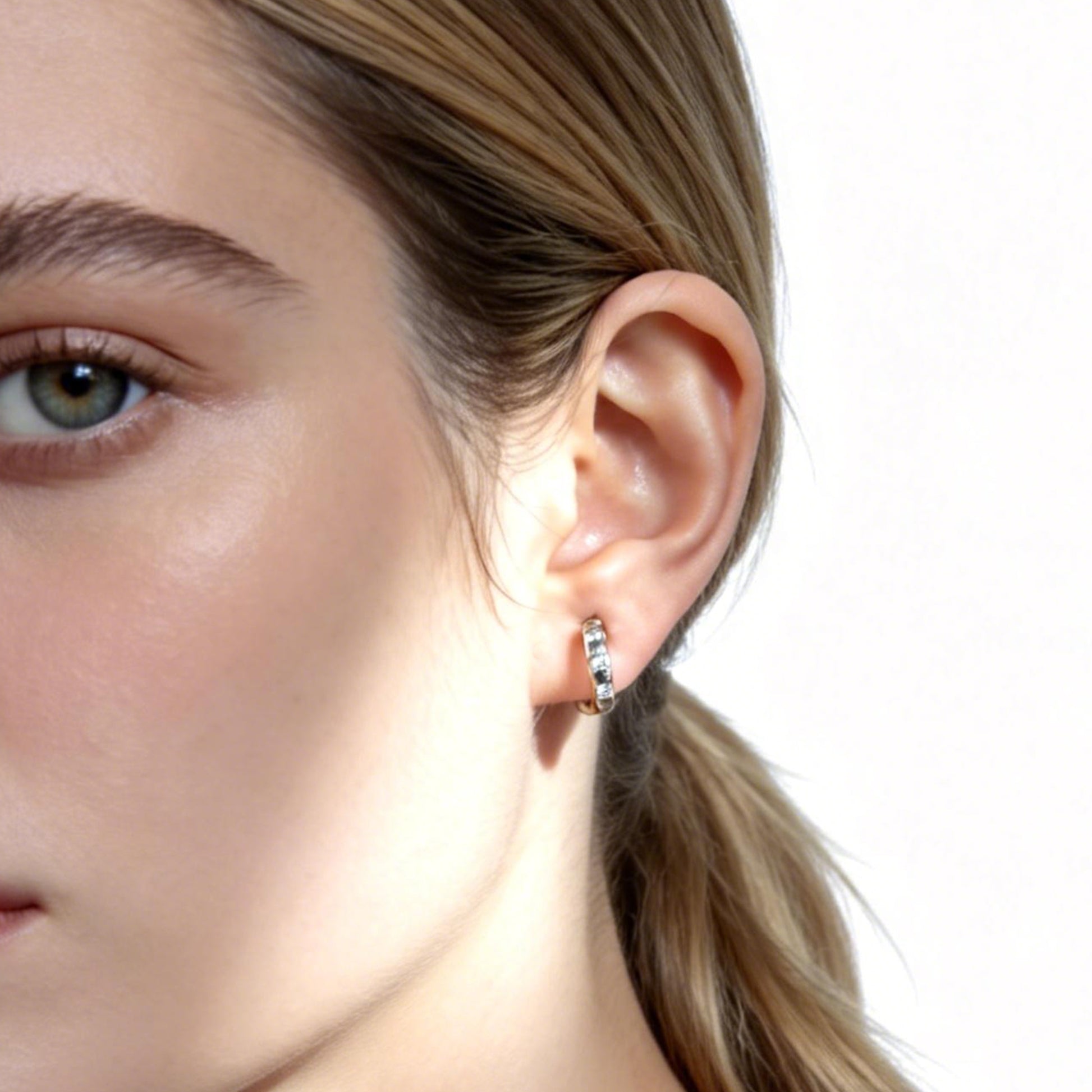 Sleek Sparkling Diamond-Set Classic Hoop Clip-On Earrings image 5 by SOMIY