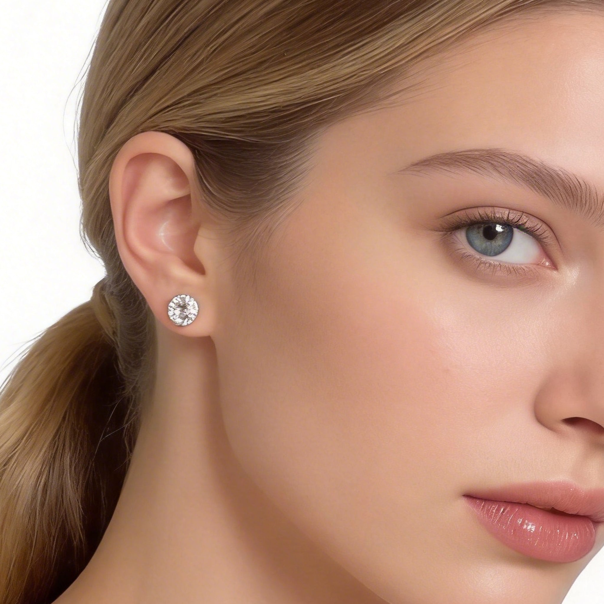 Crystal Clear Clip-On Stud Earrings for non-pierced ears by SOMIY