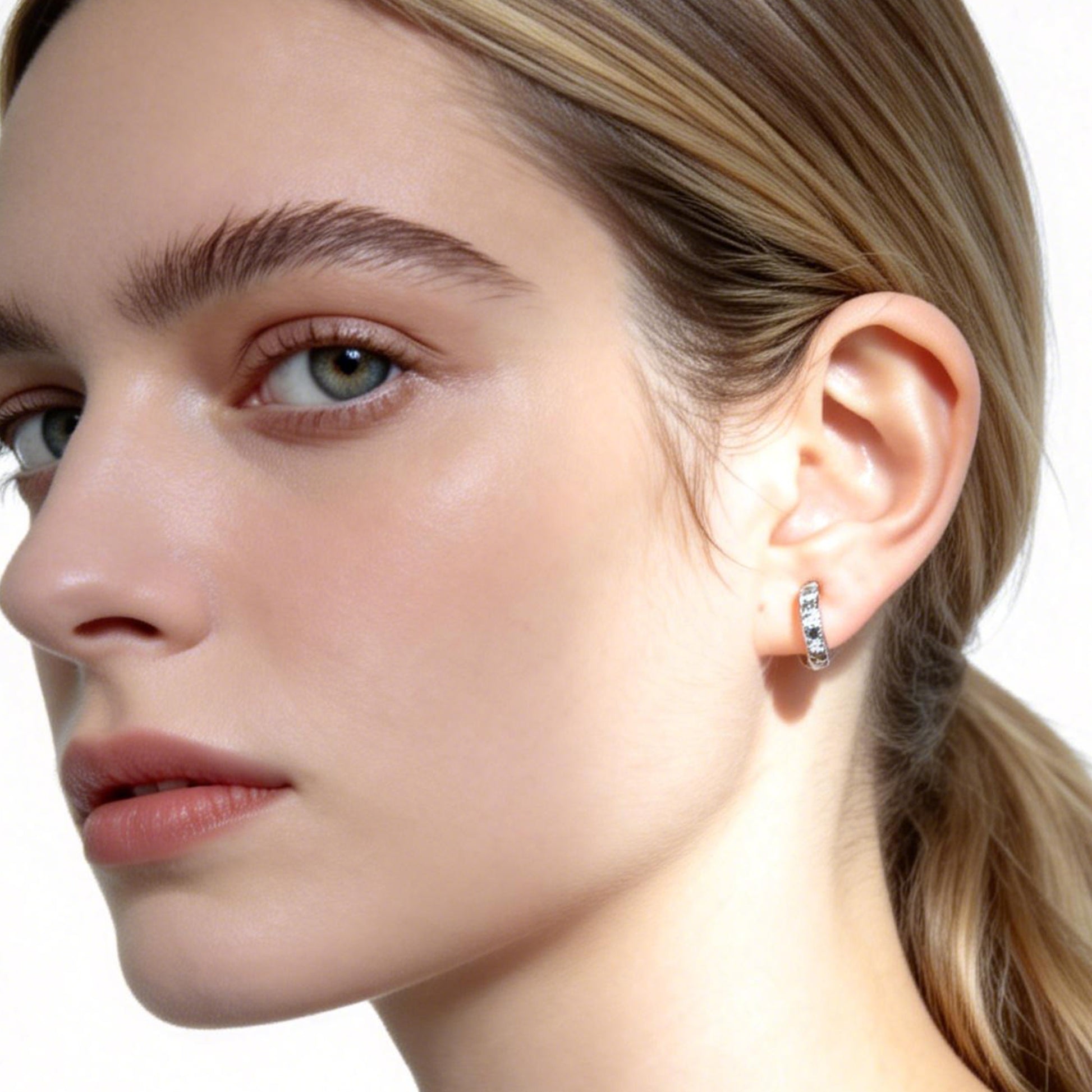 Sleek Sparkling Diamond-Set Classic Hoop Clip-On Earrings image 6 by SOMIY