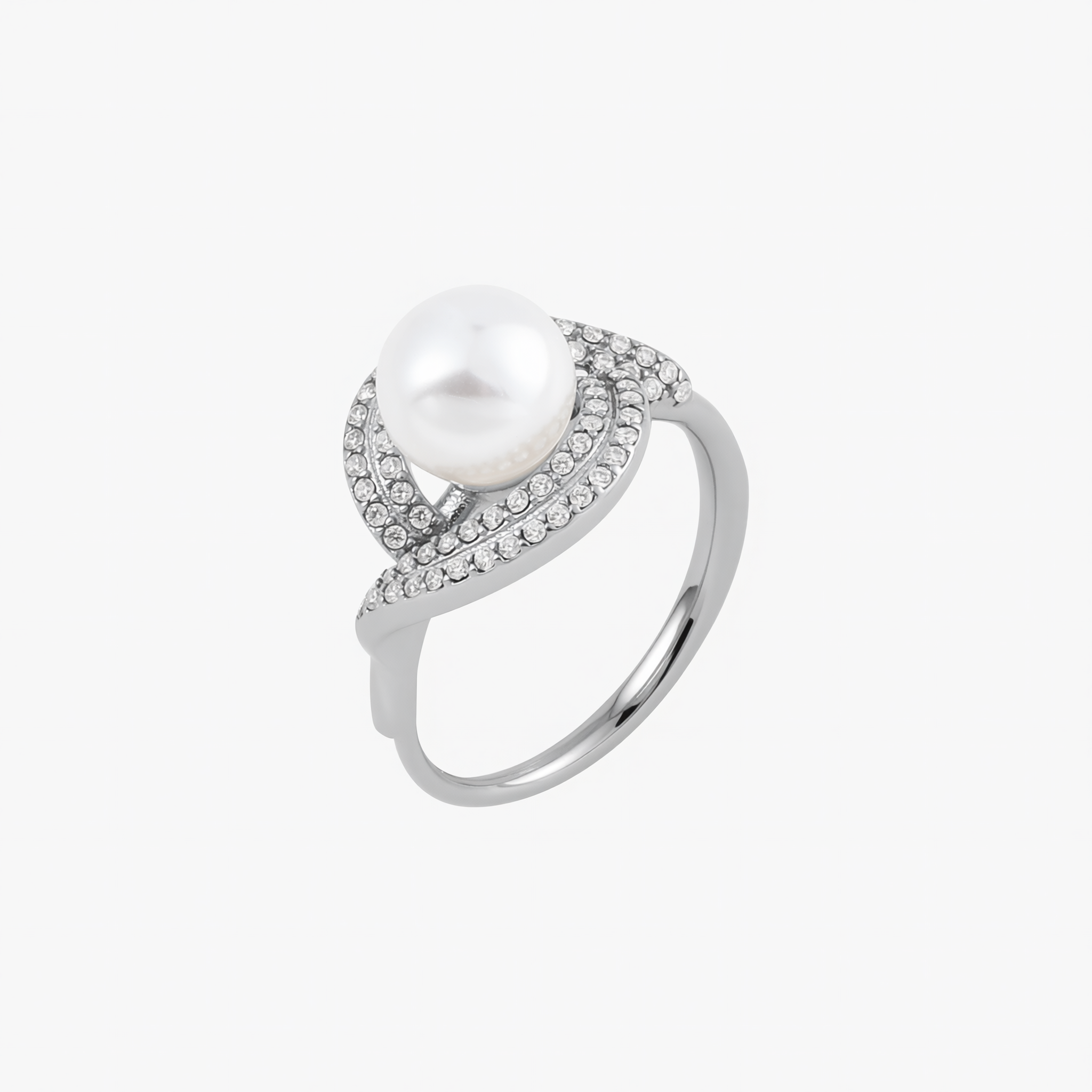 Entwined Pearl & Pavé Zircon Open Ring
