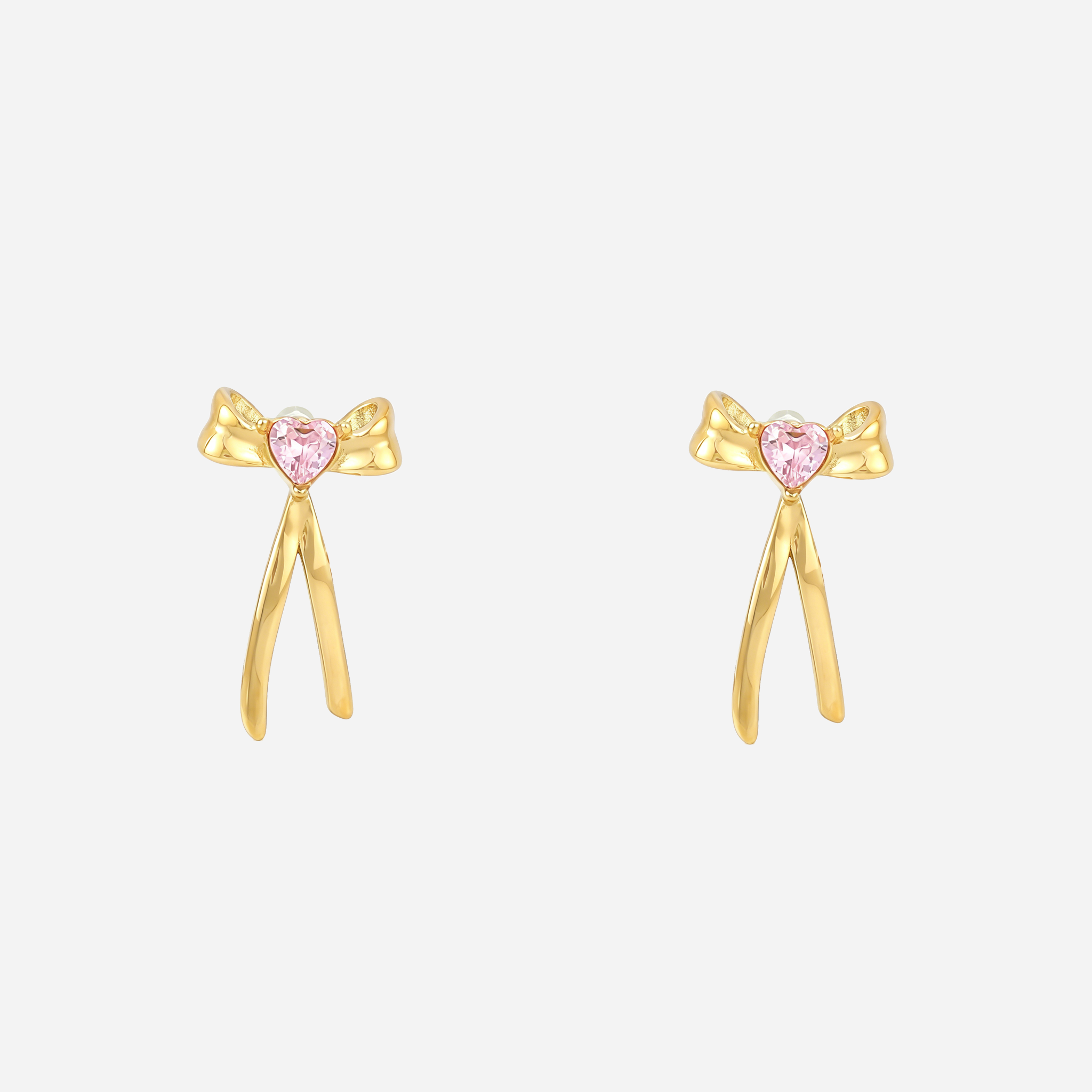 Pink Heart-Shaped Bow Clip-On Stud Earrings