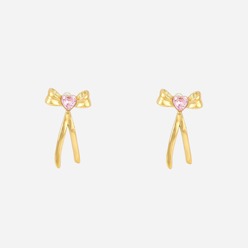 Pink Heart-Shaped Bow Clip-On Stud Earrings