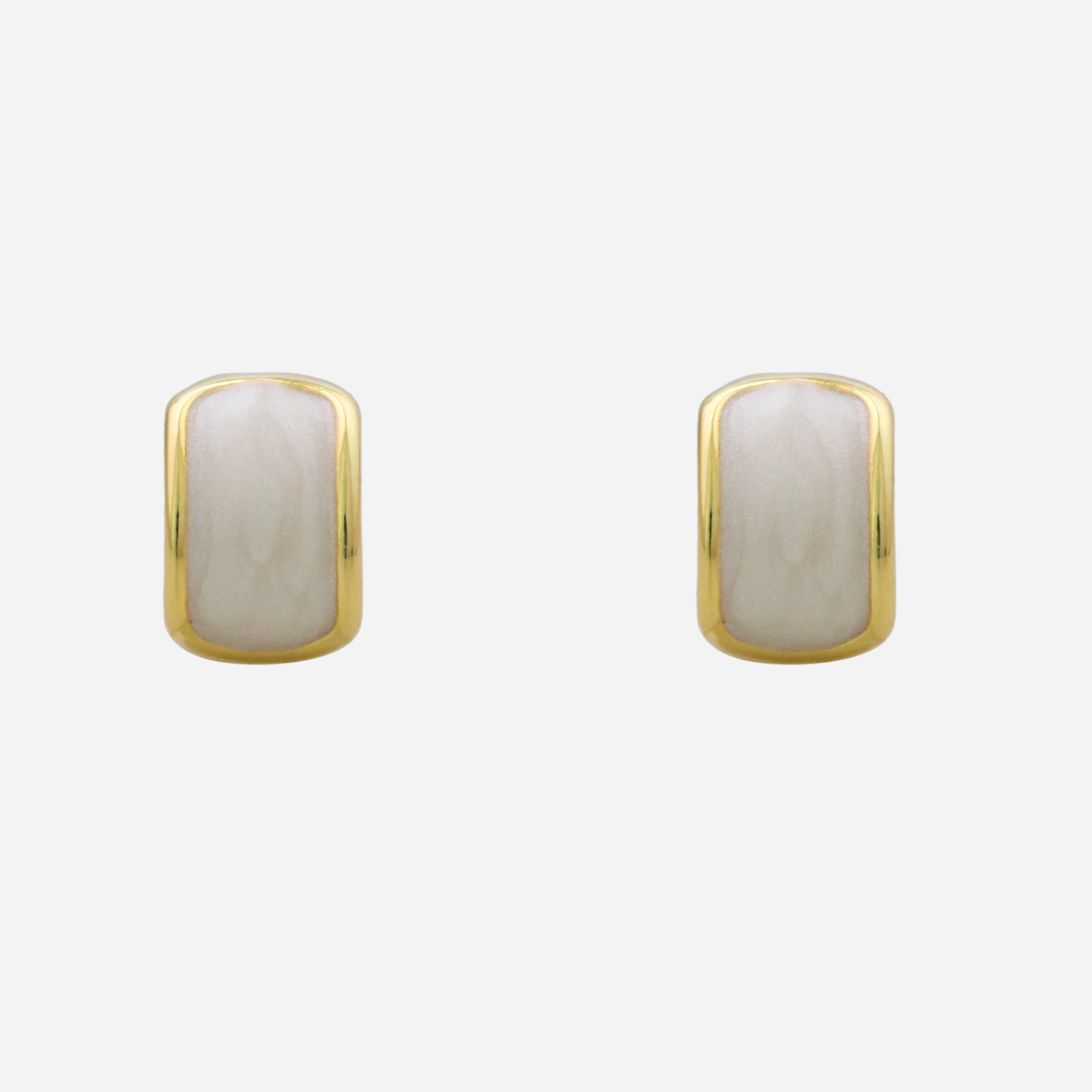 White oil drop Clip-On Stud Earrings - Gold