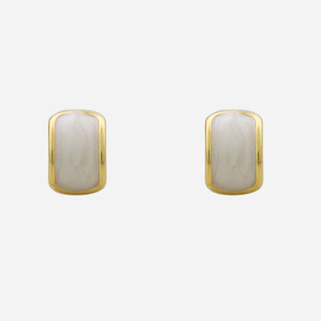 White oil drop Clip-On Stud Earrings - Gold