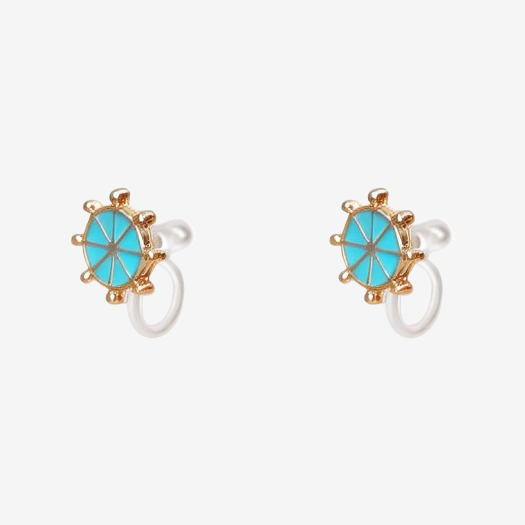 Cute Blue Ship's Wheel Clip-On Earrings for Girls by SOMIY