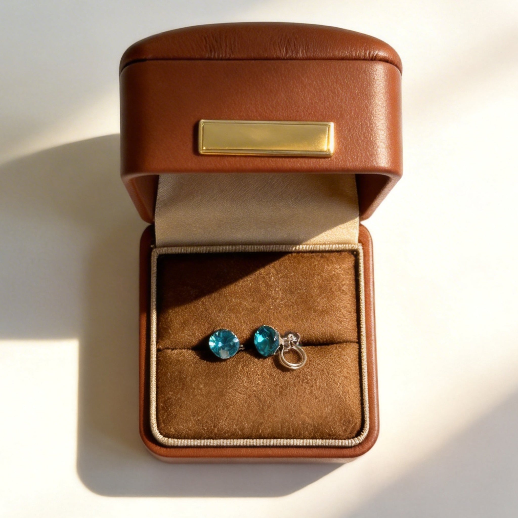 Teal Blue Crystal Clip-On Stud Earrings