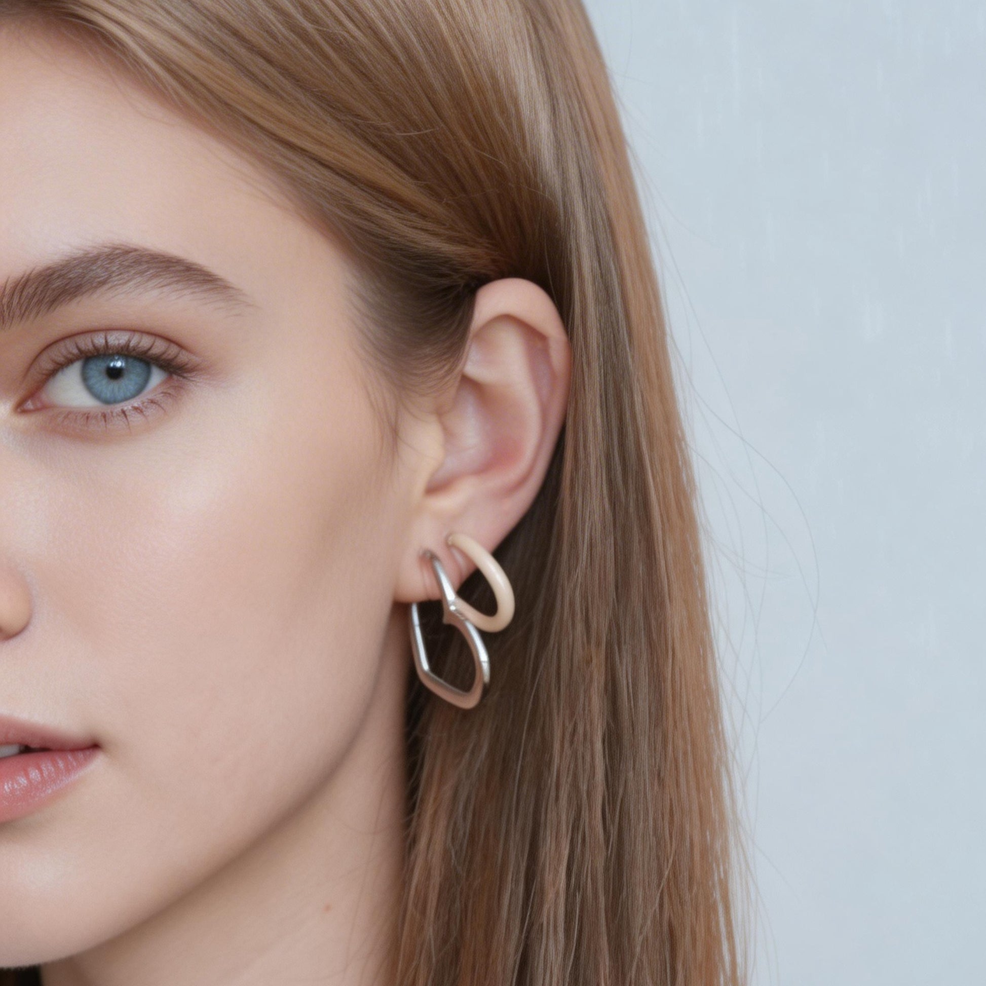 Beige Candy Tube Clip-On Hoop Earrings for non-pierced ears by SOMIY