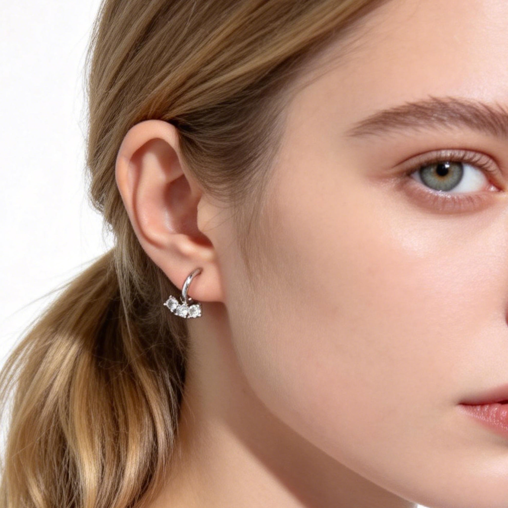 Petite Sparkling Diamond-Set Classic Clip-On Hoop Earrings in gold and silver by SOMIY for non-pierced ears.