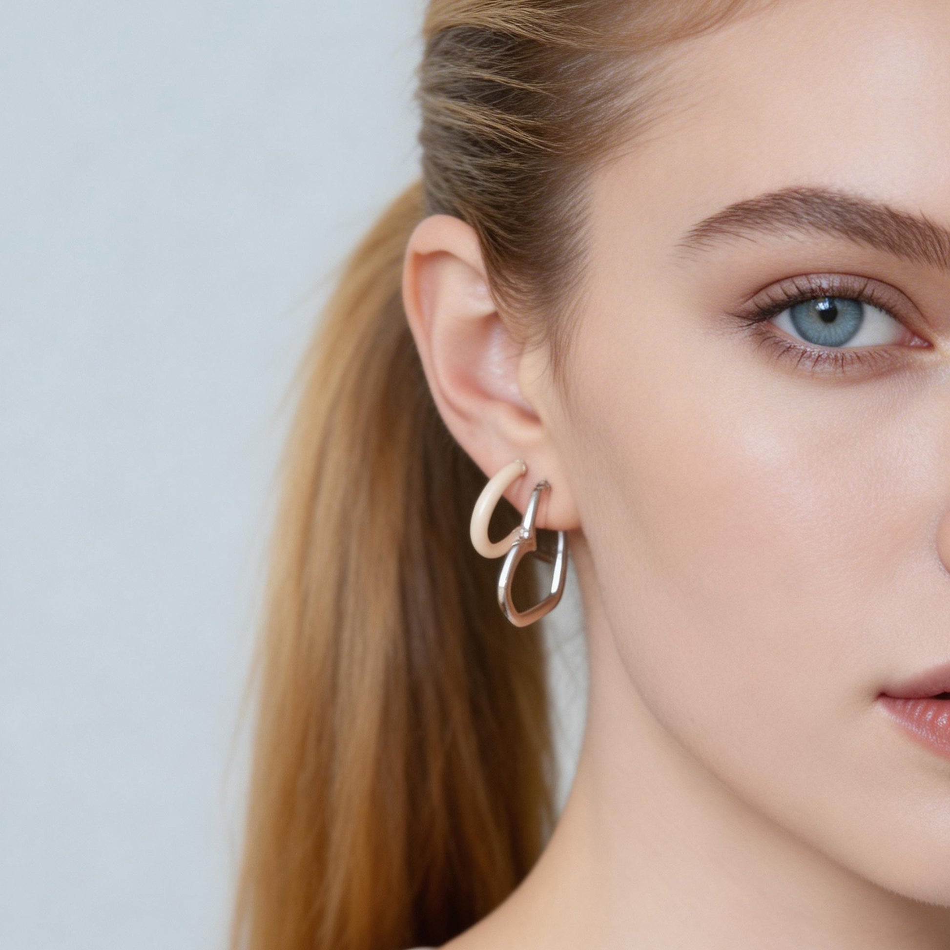 Beige Candy Tube Clip-On Hoop Earrings for non-pierced ears by SOMIY