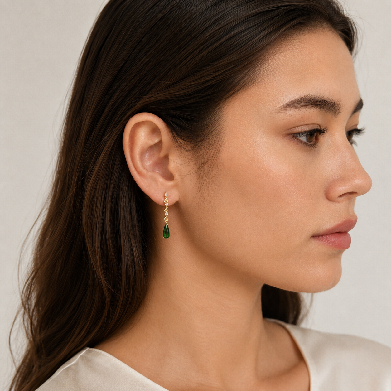 Green Teardrop Diamond Clip-On Dangle Earrings