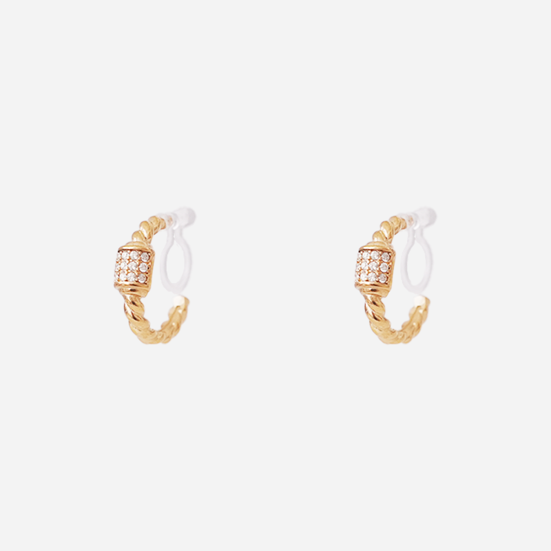 Diamond-set twisted braid Clip-on Stud Earrings