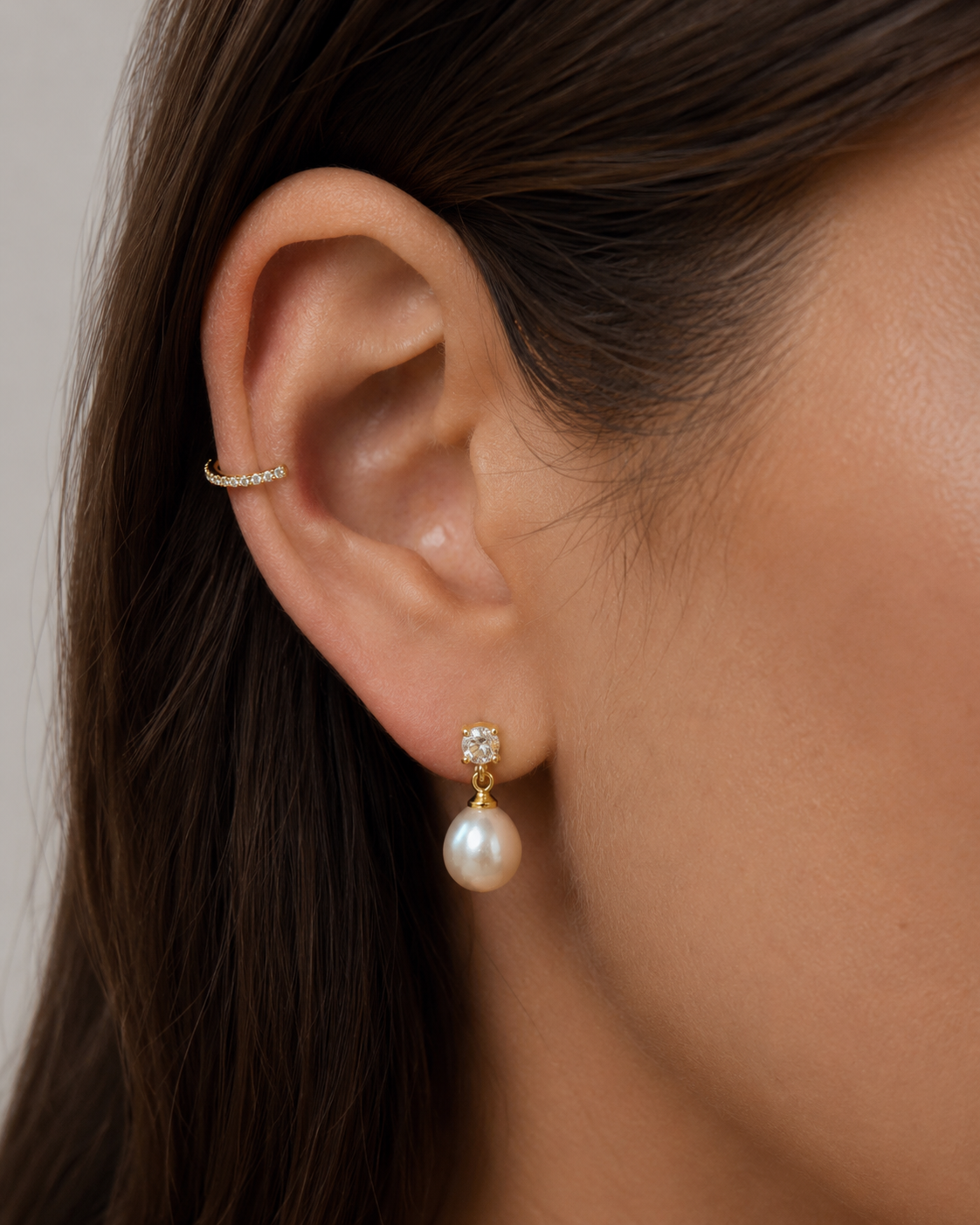 Solitaire Crystal Teardrop Pearl Clip-On Drop Earrings