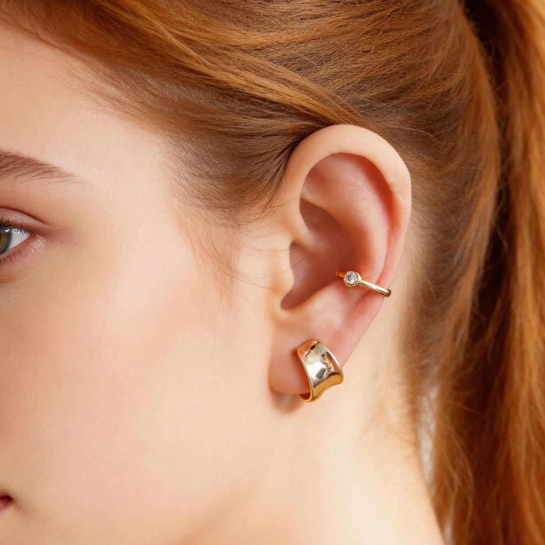 Mini Chunky Polished Clip-On Hoop Earrings in gold and silver by SOMIY for non-pierced ears.