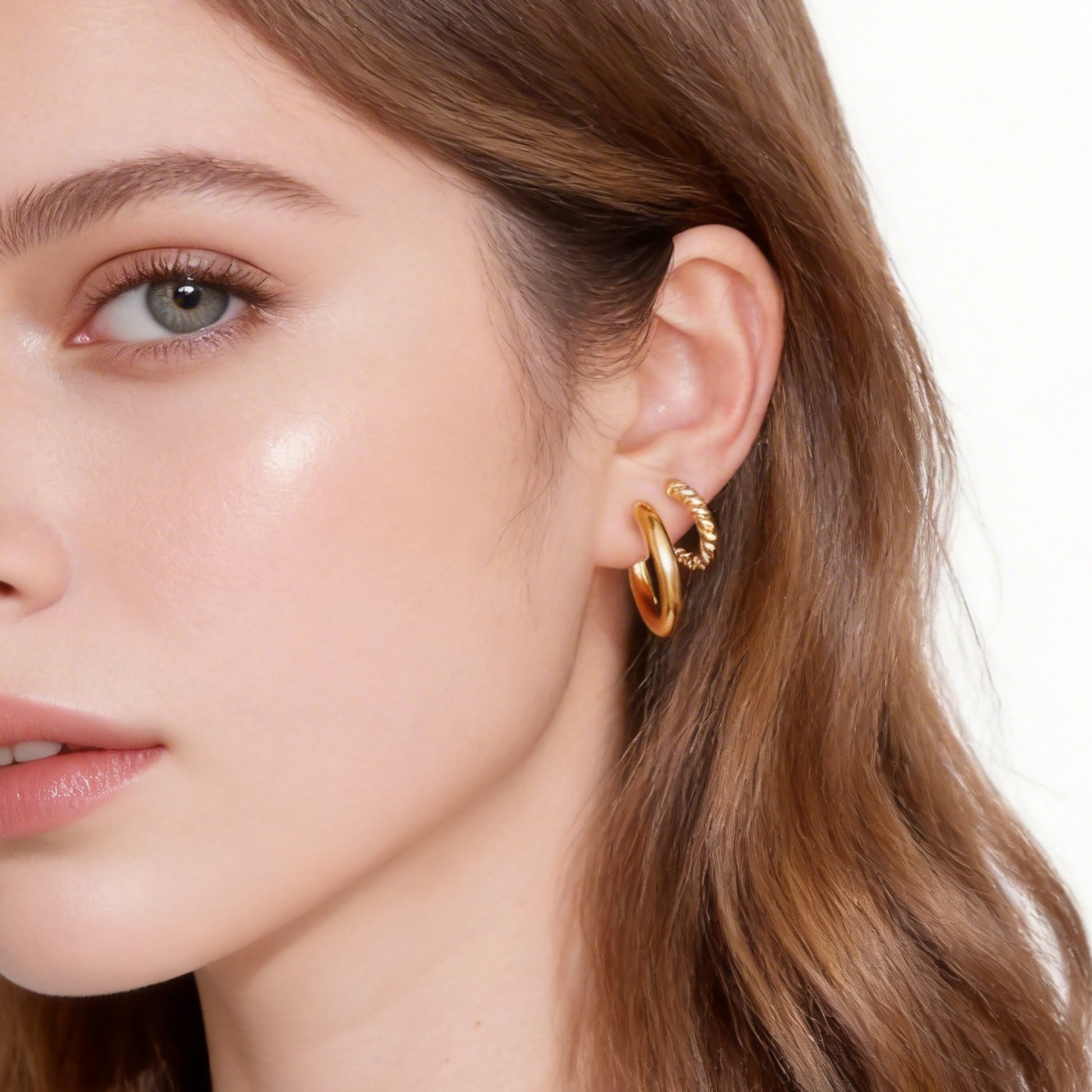 Midi Polished Classic Clip-On Hoop Earrings in 18K gold and silver by SOMIY for non-pierced ears.