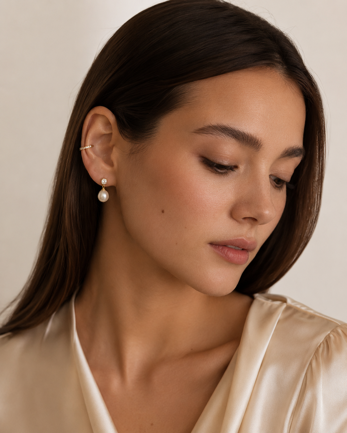 Solitaire Crystal Teardrop Pearl Clip-On Drop Earrings