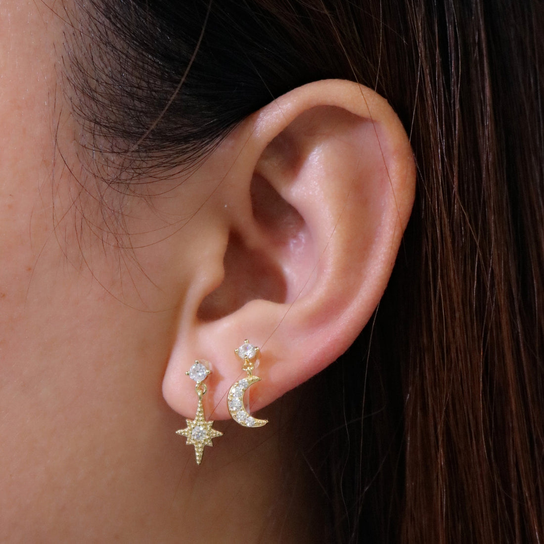 Gold Silver Pearl Resin CZdangle clip-on earrings by SOMIY – pain-free non-pierced jewelry for everyday wear