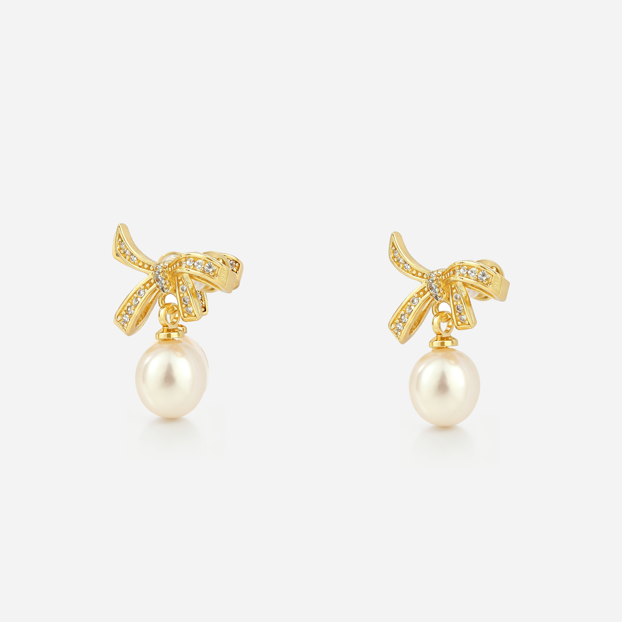 Sparkling Bow Pearl Clip-On Drop Earrings