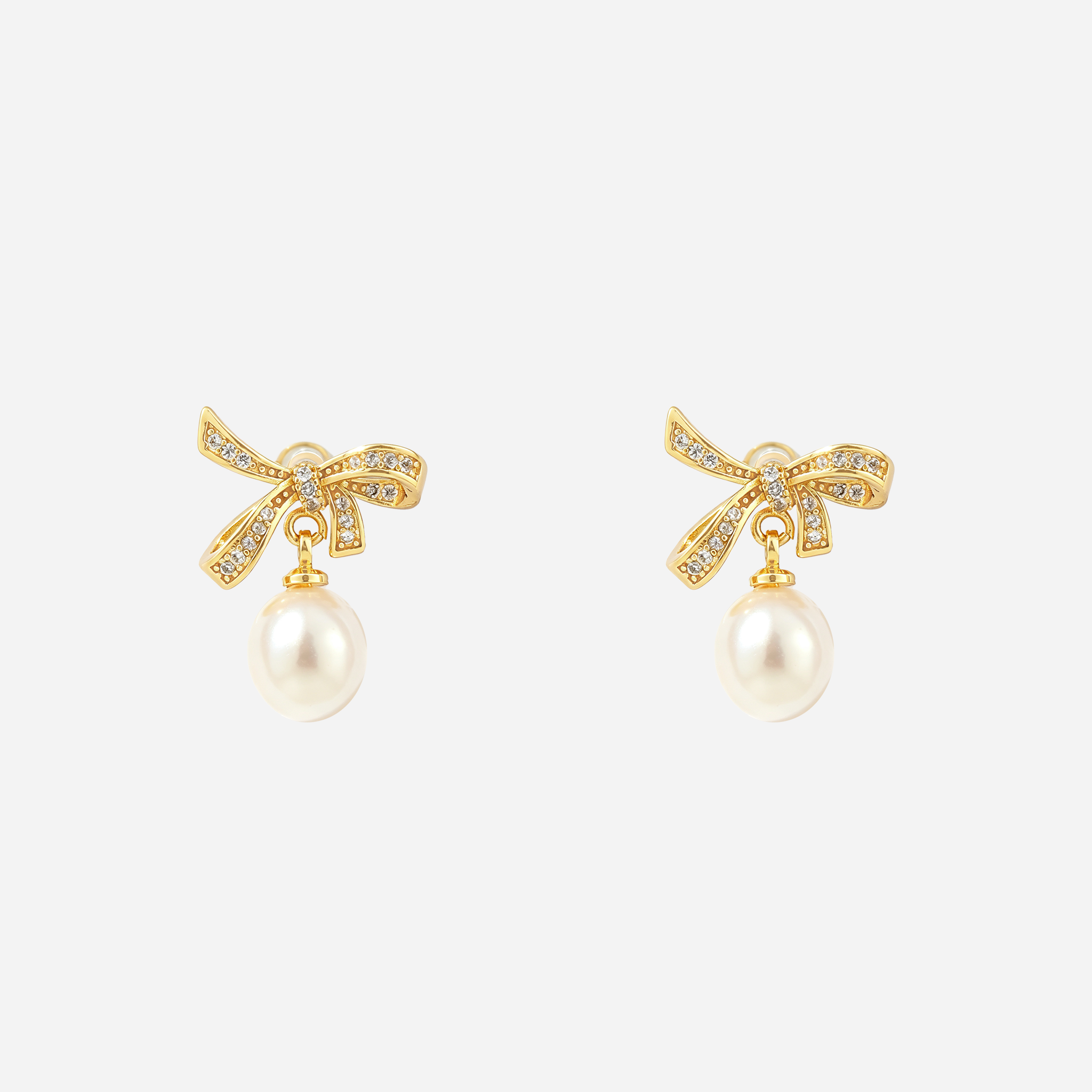 Sparkling Bow Pearl Clip-On Drop Earrings