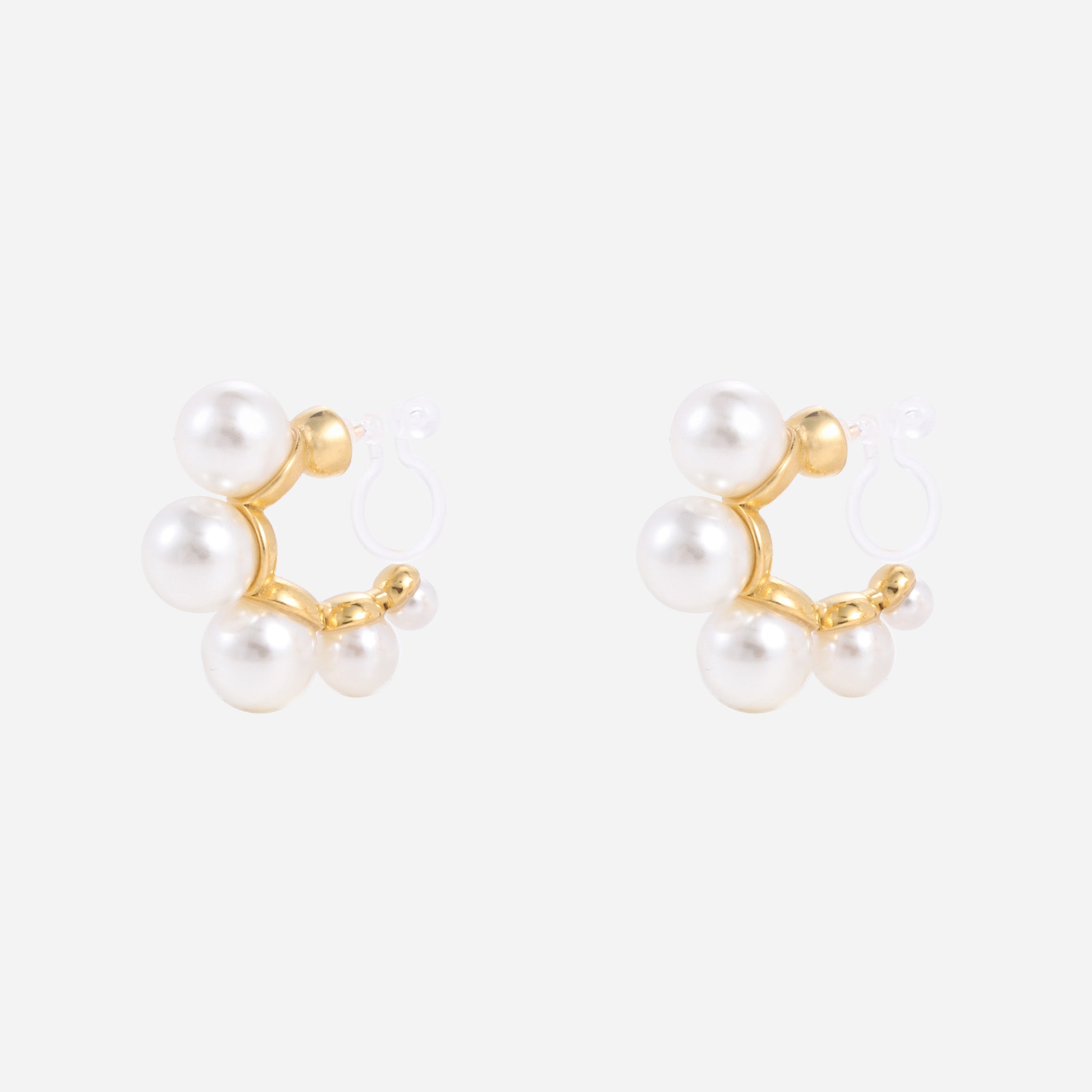C shape pearl Clip-On Hoop Earrings - Gold