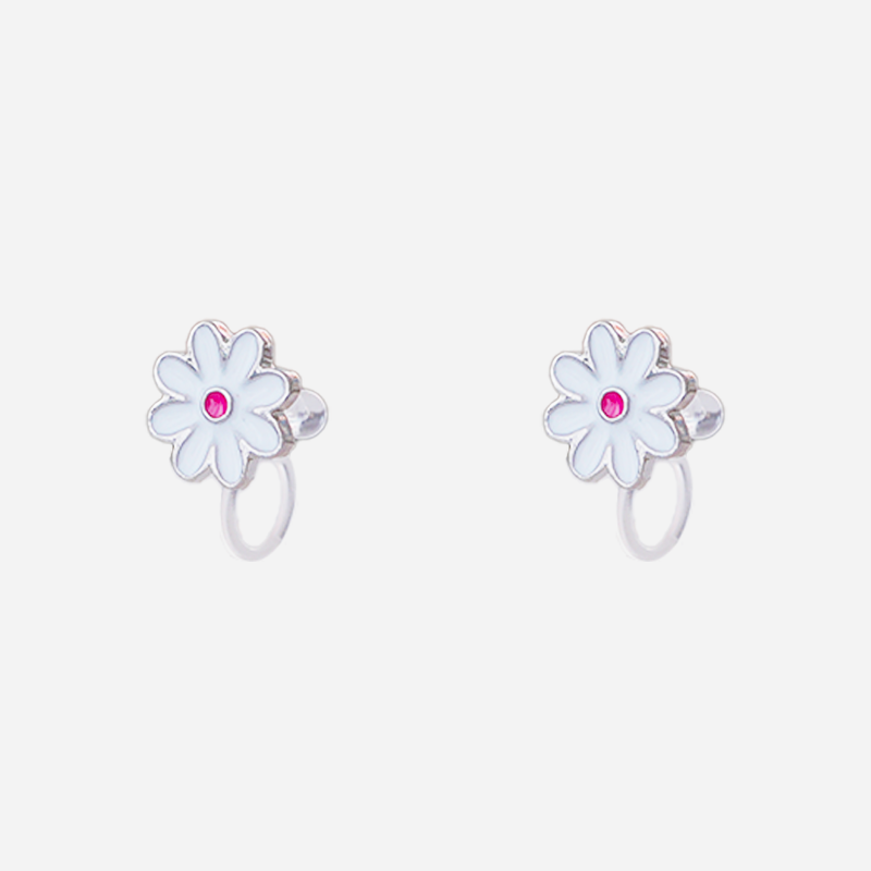 Cute White Flower Clip-On Earrings for Girls for non-pierced ears – SOMIY
