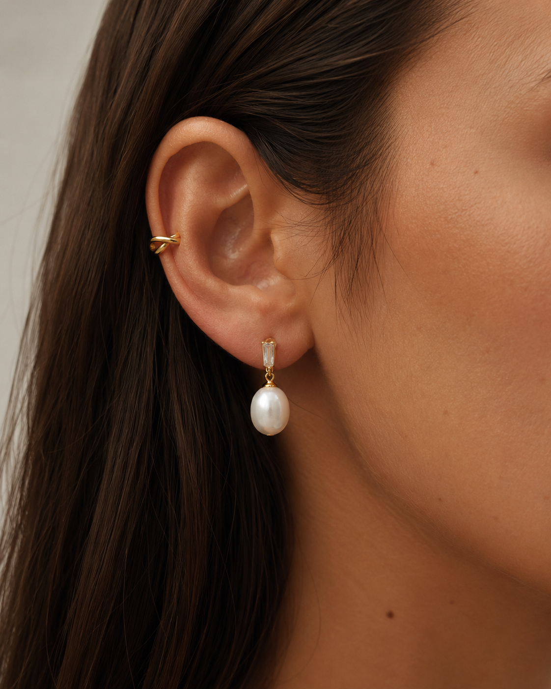 Crystal Bar Pearl Clip-On Drop Earrings