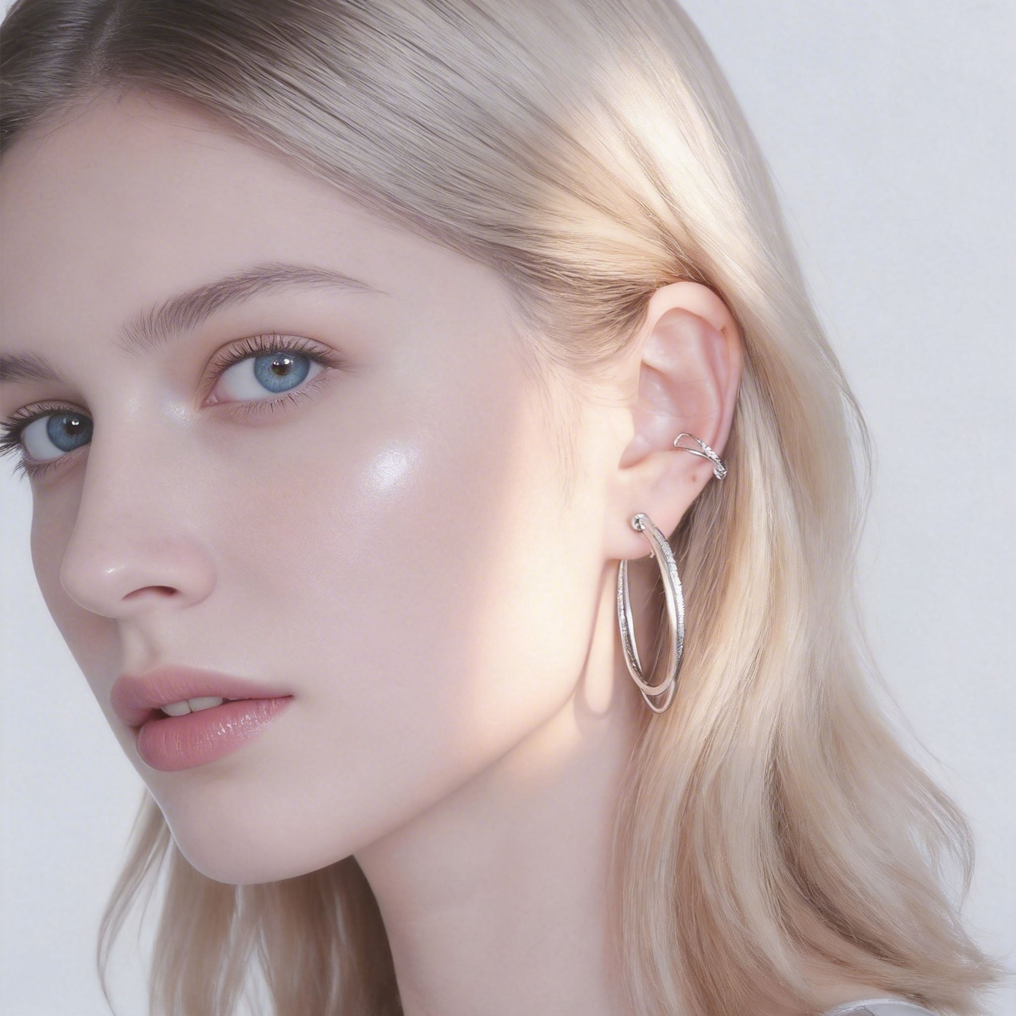 Large Polished Silver Clip-On Hoop Earrings