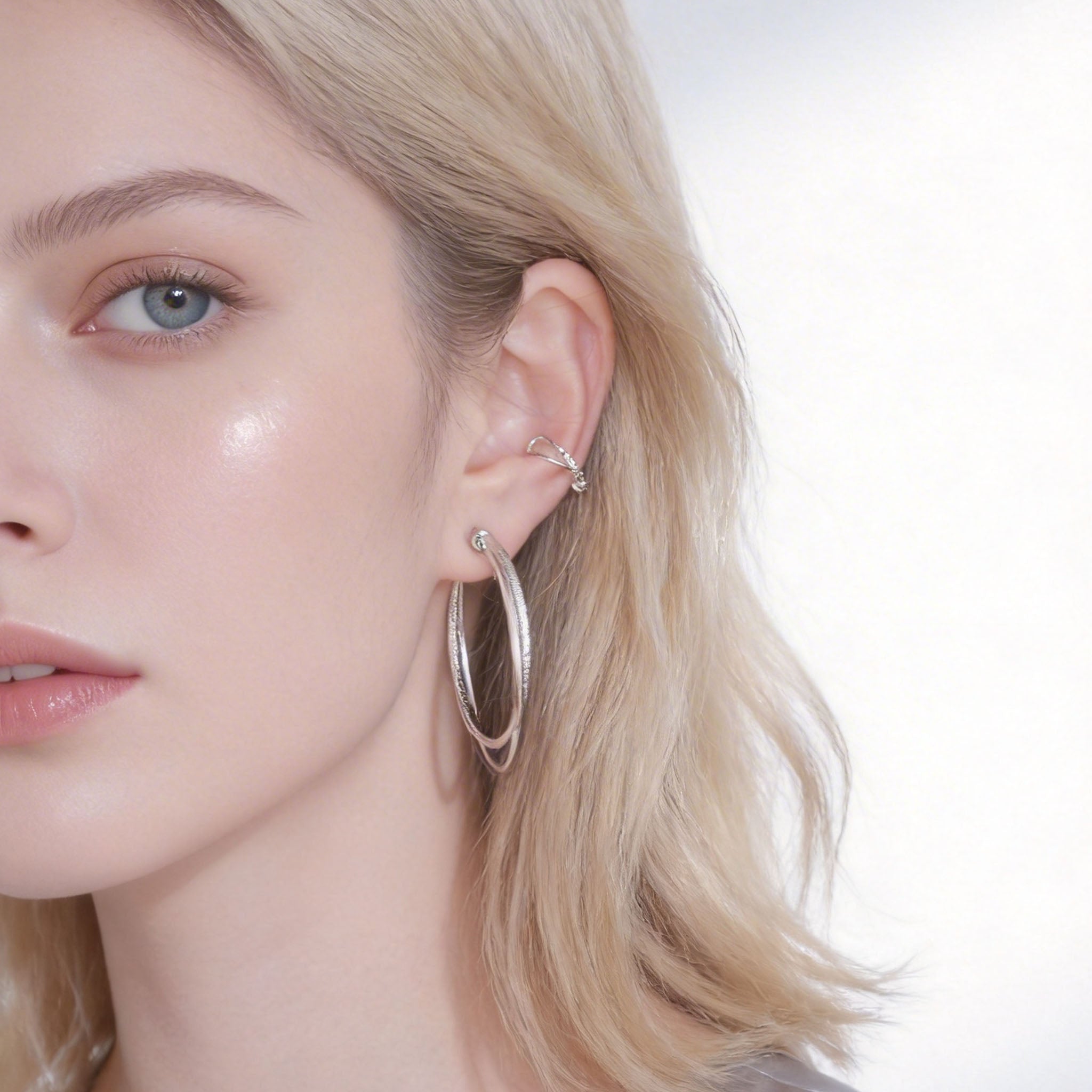 Large Polished Silver Clip-On Hoop Earrings