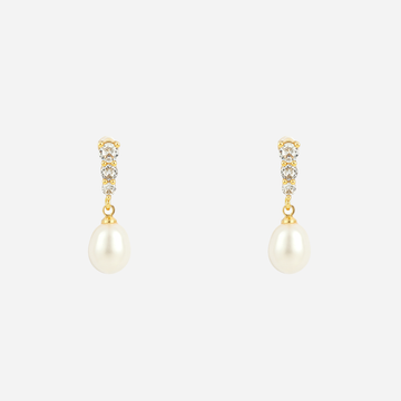 Triple Diamond Pearl Clip-On Drop Earrings