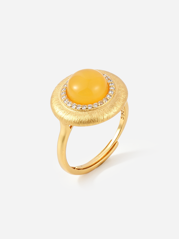 Round Halo Butterscotch Amber Ring