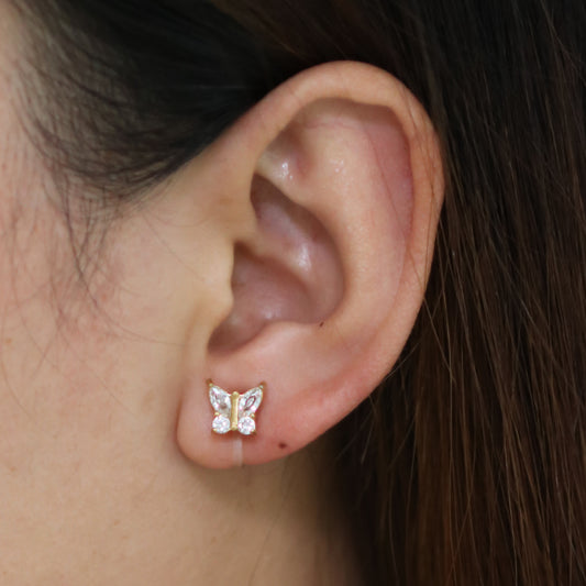 Boucles d'oreilles puces clips papillon et diamants