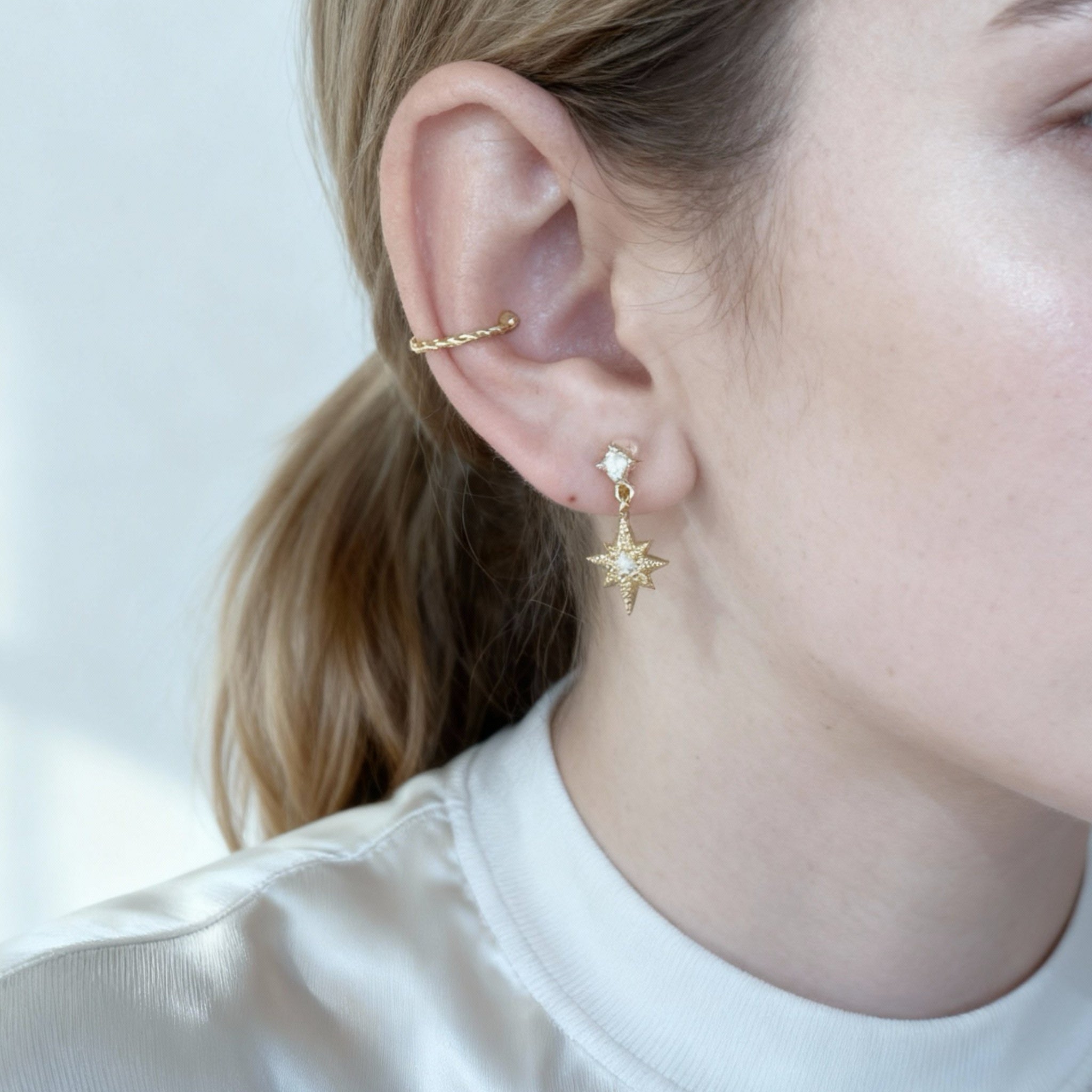 Ster & Maan Clip-On Ketting Oorbellen - Goud