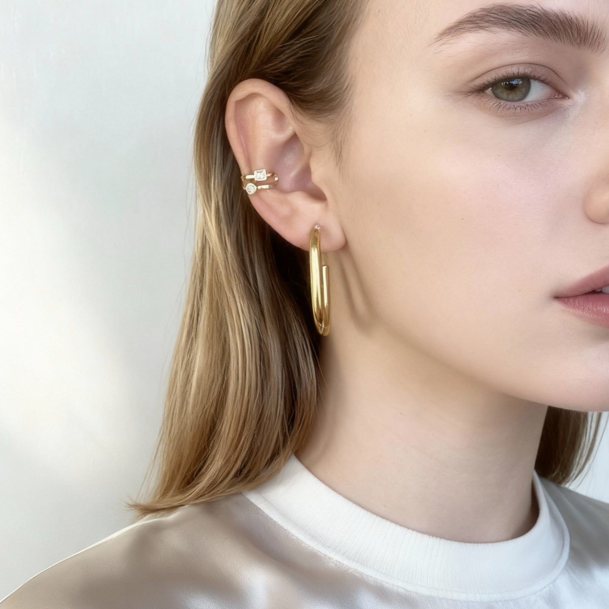 Oval Clip-On Hoop Earrings - Gold