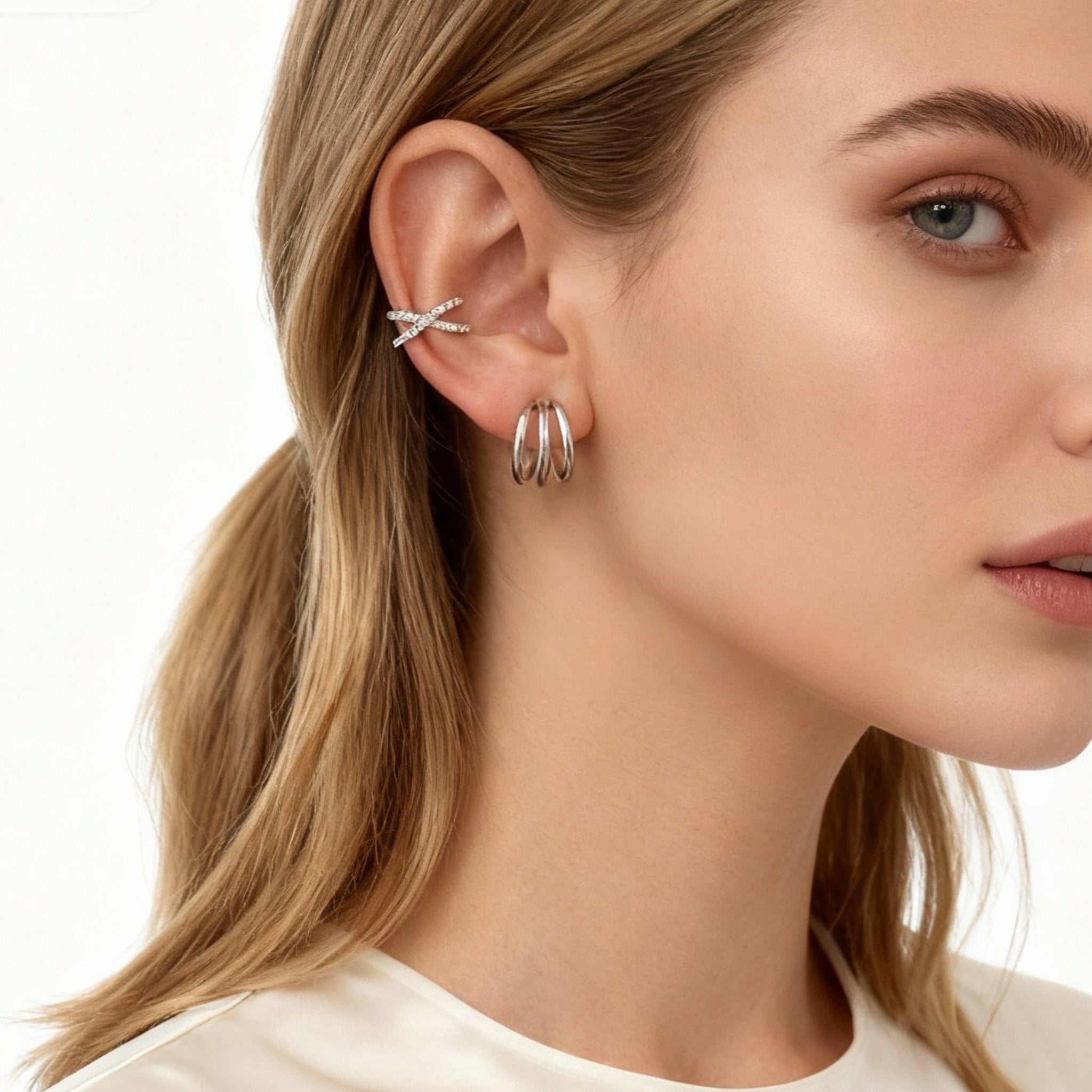 Diamant korsningsörhänge cuff