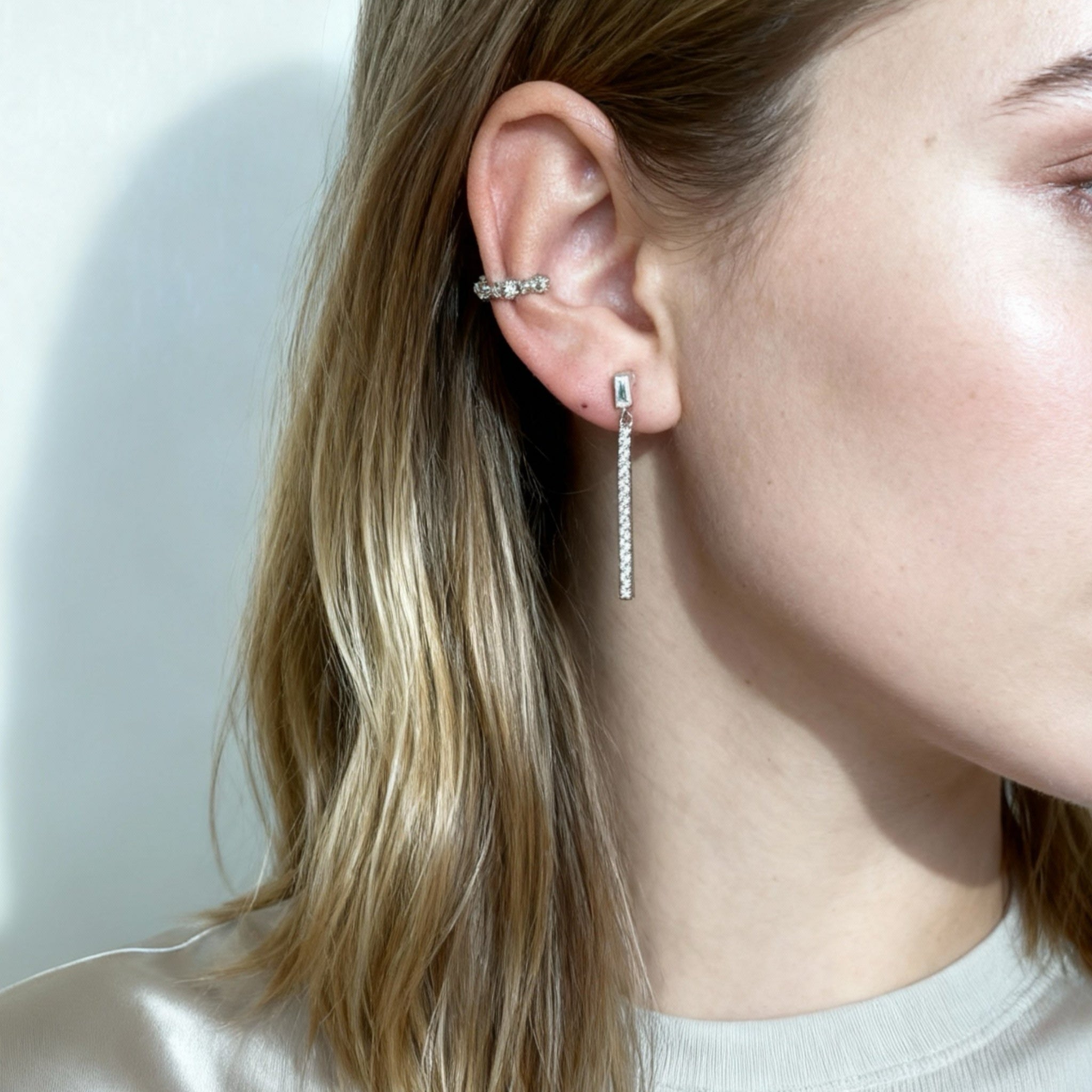 S925 Sterling Silver  wire Clip-On Chain Earrings