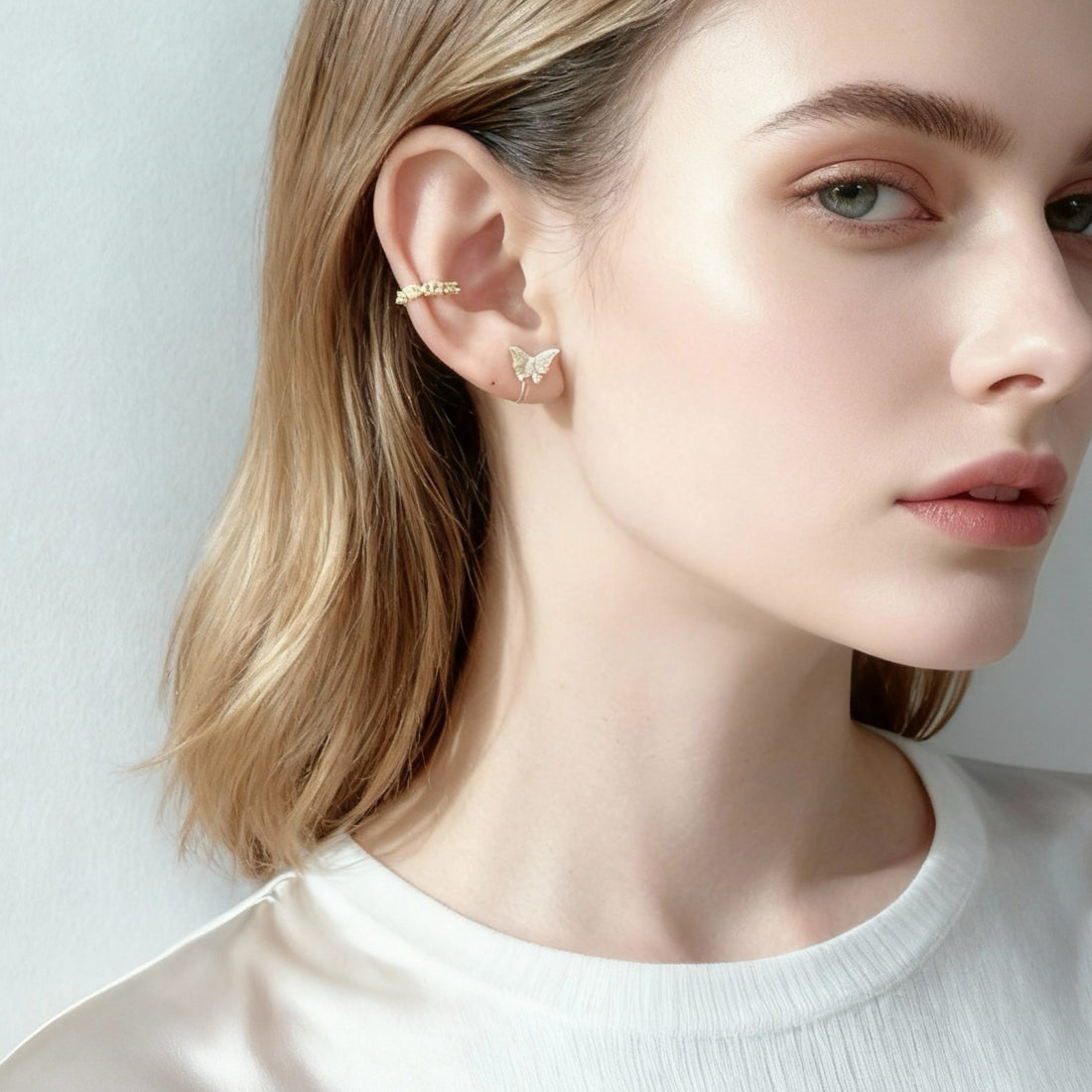 Gold Silver Resin CZstud clip-on earrings by SOMIY – pain-free non-pierced jewelry for everyday wear