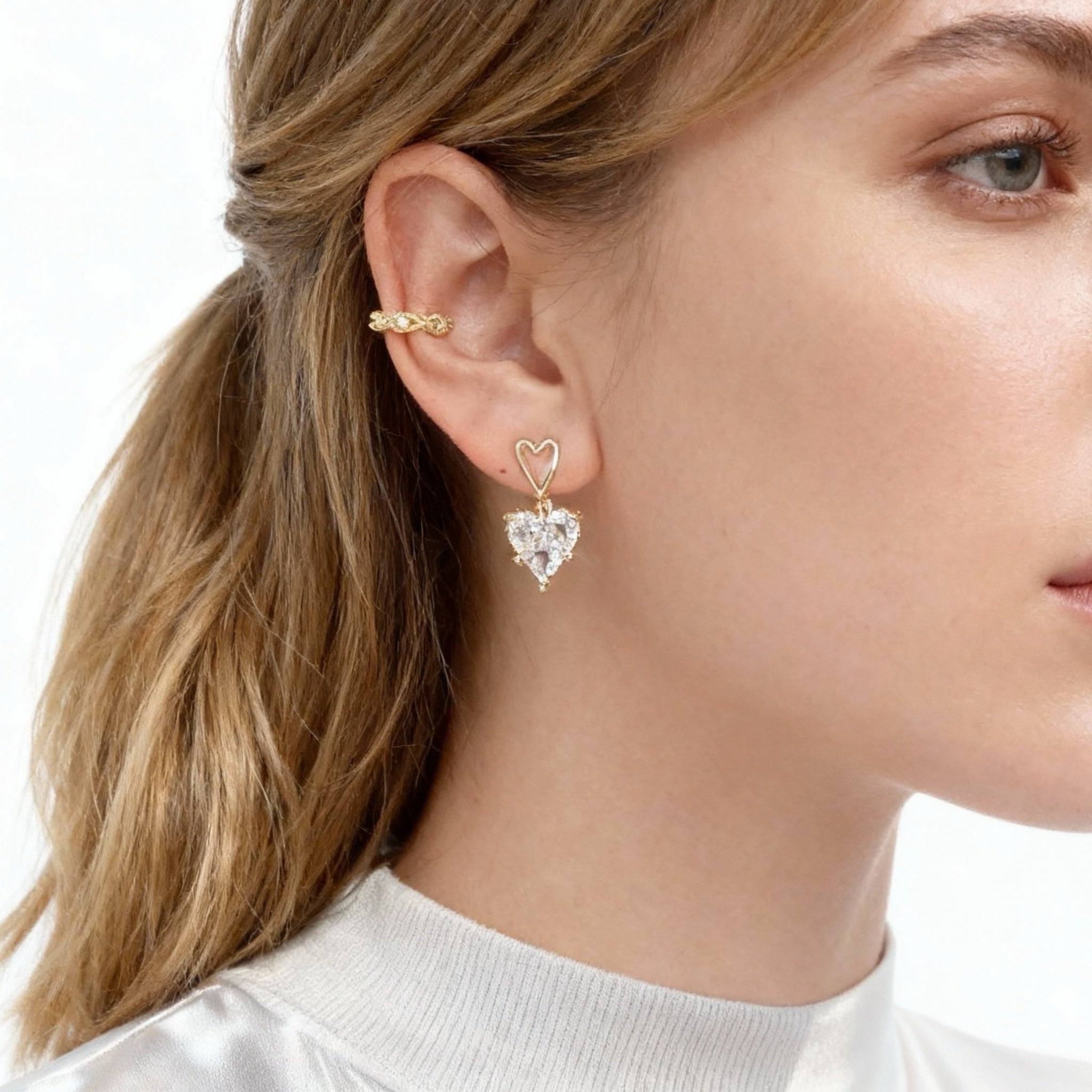 Double Openwork Heart Studs Clip-On Earrings